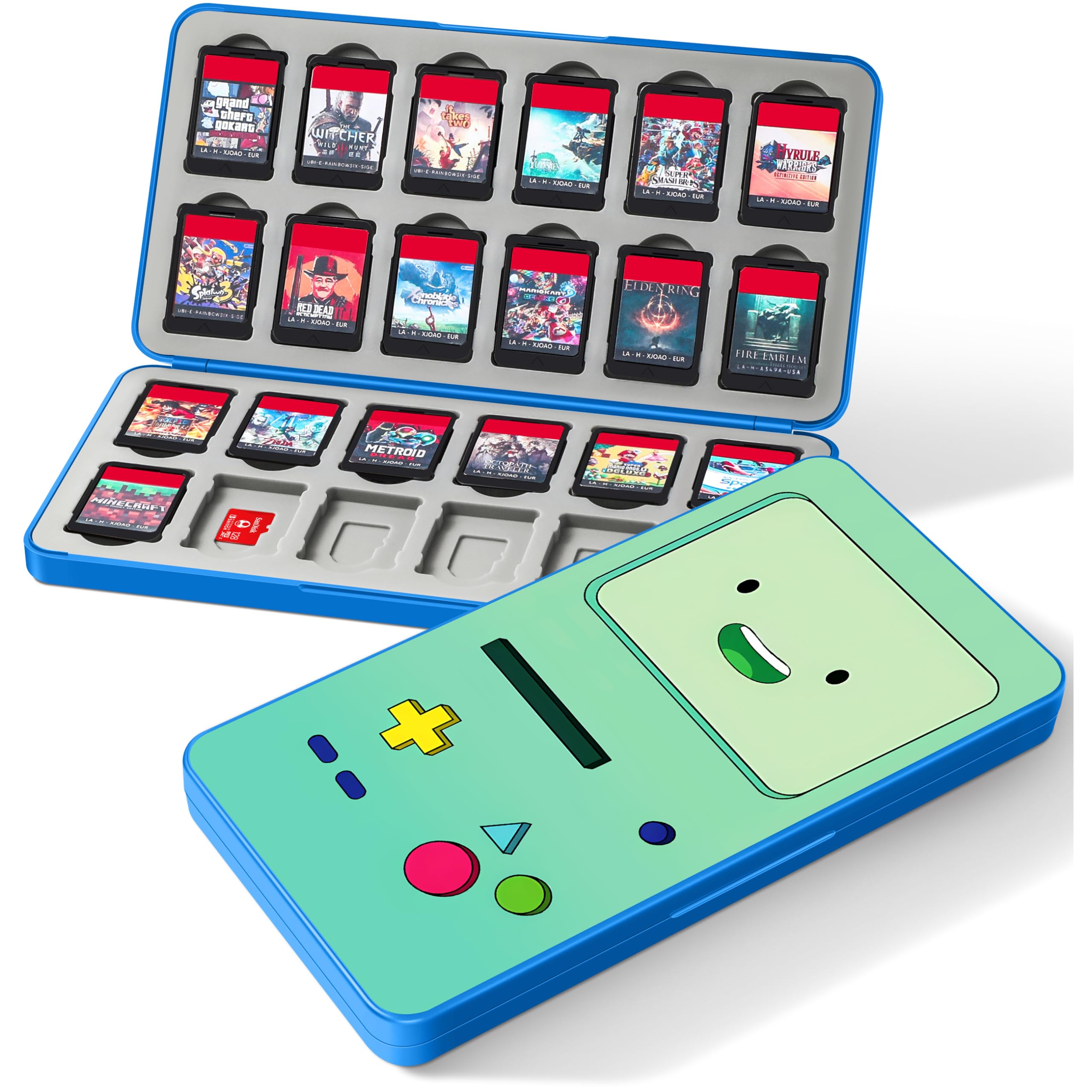 Koecya for Nintendo Switch Game Case with 24 Game Holder Slots and 24 SD Micro Card Slots for Nintendo Switch/Lite/OLED,Cute Cartoon Games Cartridge Cases for Boys Kids Girls Kawaii Storage Box, Green