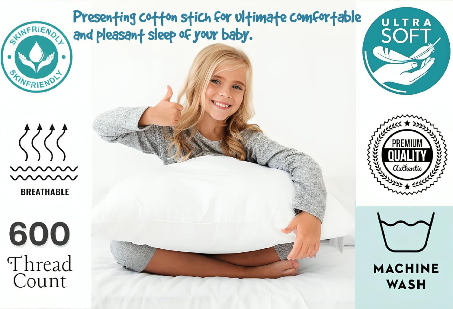 COTTON STICH™ Toddler Pillowcase 16x20 Set of 2, 100% Cotton 600 Thread Count Kids Pillow Covers, Soft Breathable Small Travel Pillowcase with Zipper Closure, White