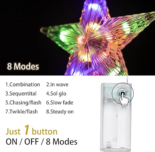 Miniatura 2 de Barzee Estrella para árbol de Navidad, 10 luces LED de 5 puntos, 8 modos de estrella para Navidad