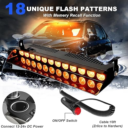 Miniatura 4 de Luces estroboscópicas ámbar de 12 luces LED de advertencia de emergencia, 17 modos con base de ventosas para quitanieves, camiones, vehículos de