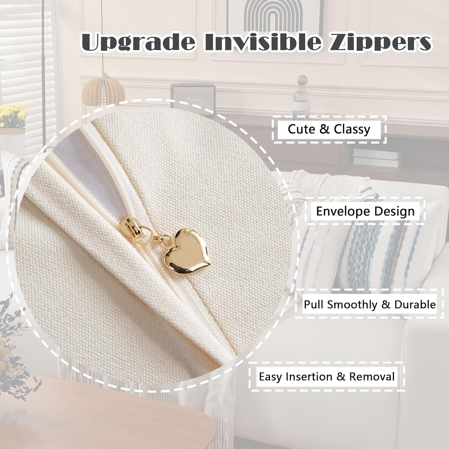 Boho Striped Throw Pillow Covers 18x18 Inch Set of 2 Farmhouse Square Decorative Pillow Covers Chenille Tufted Accent Neutral Pillowcase Green Cushion Cover for Living Room Couch Sofa Bed - Image 8