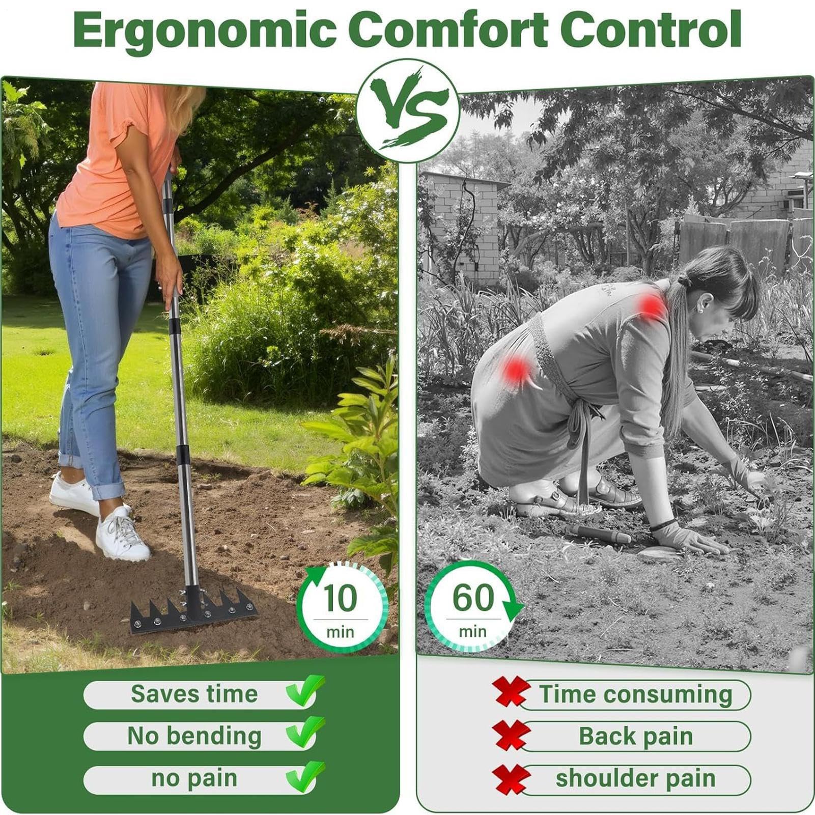 Unkrautstecher mit langem Stiel (160 cm), 2-in-1-Handgerät zum Ausreißen, Auflockern des Bodens und Entfernen von Kiefernnadeln im Garten