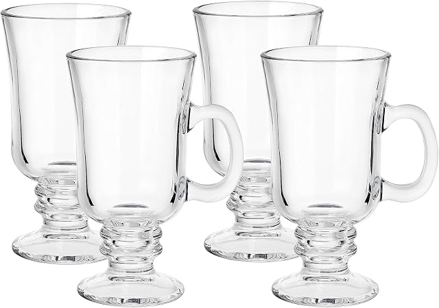 WHOLE HOUSEWARES | Glass Irish Coffee Mug | Set of 4 | 8oz Coffee Mugs for Drinking | Durable Glassware Mugs (4)