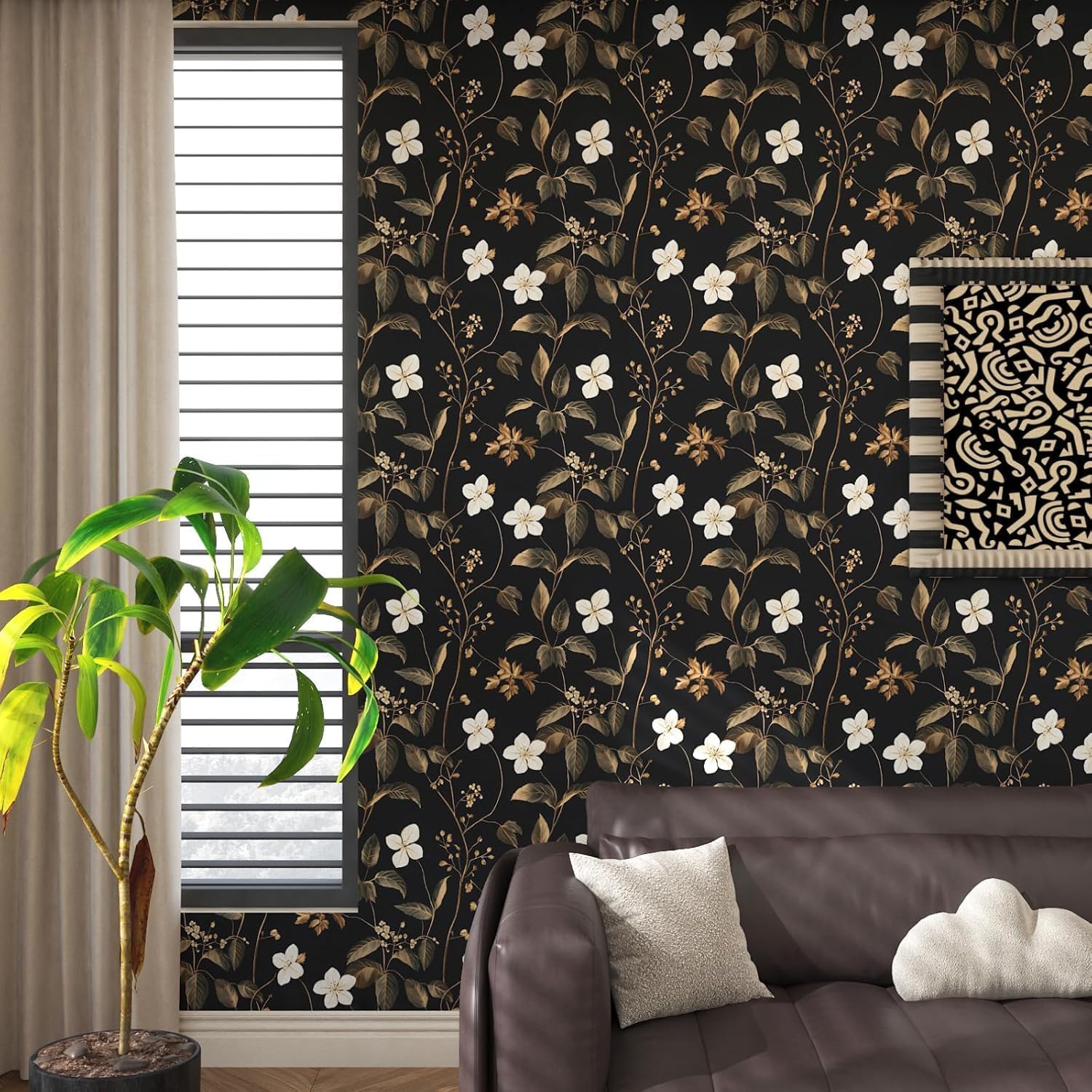 Dark Floral Wallpaper Peel and Stick Vintage Floral Wallpaper Vinyl Wallpaper Gold Leaf Contact Paper for Cabinet Waterproof Self Adhesive Wall Paper for Kitchen Countertop Wall 17.5" x 393"