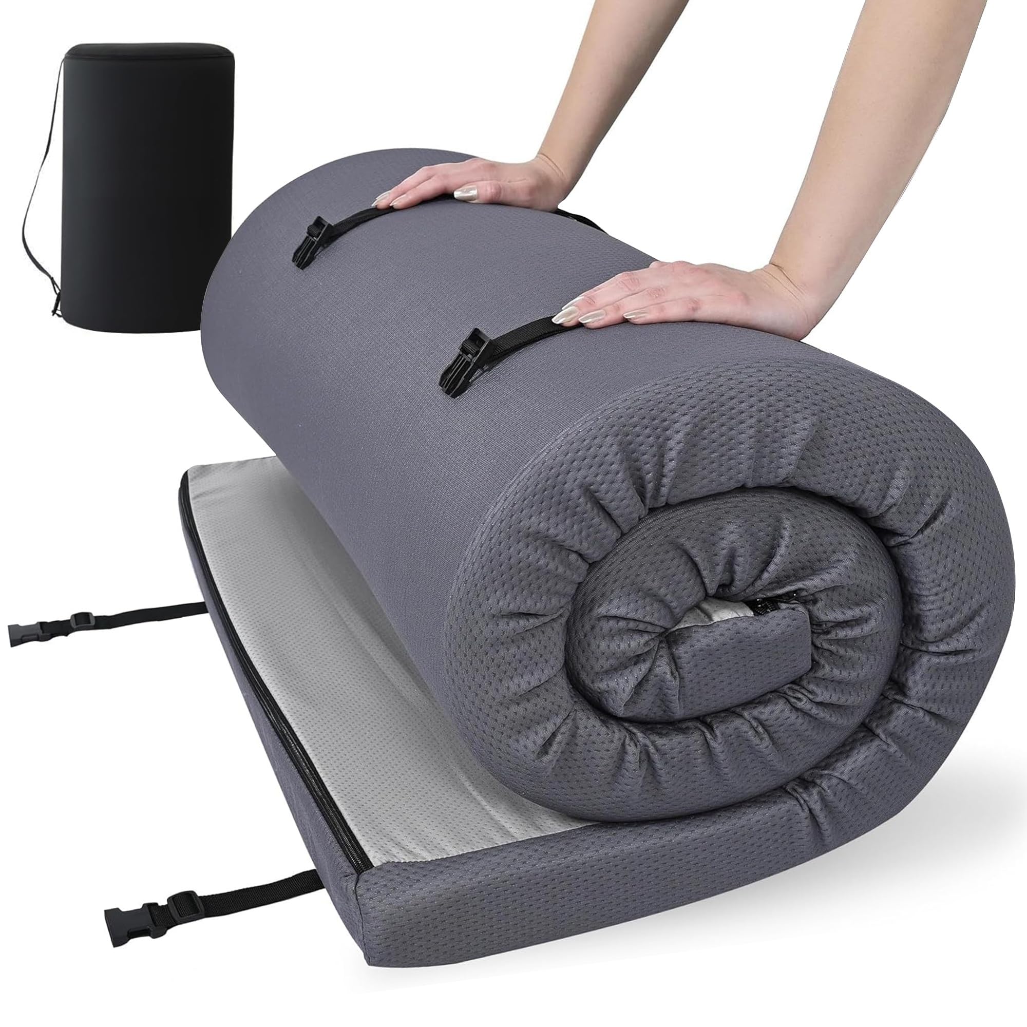 Foamma 3" x 38" x 75" High Density Roll-Up Camping Mattress with Water Resistant Zipper Cover, Foldable and Portable for Camping, RV Bunk, Tent, Guest