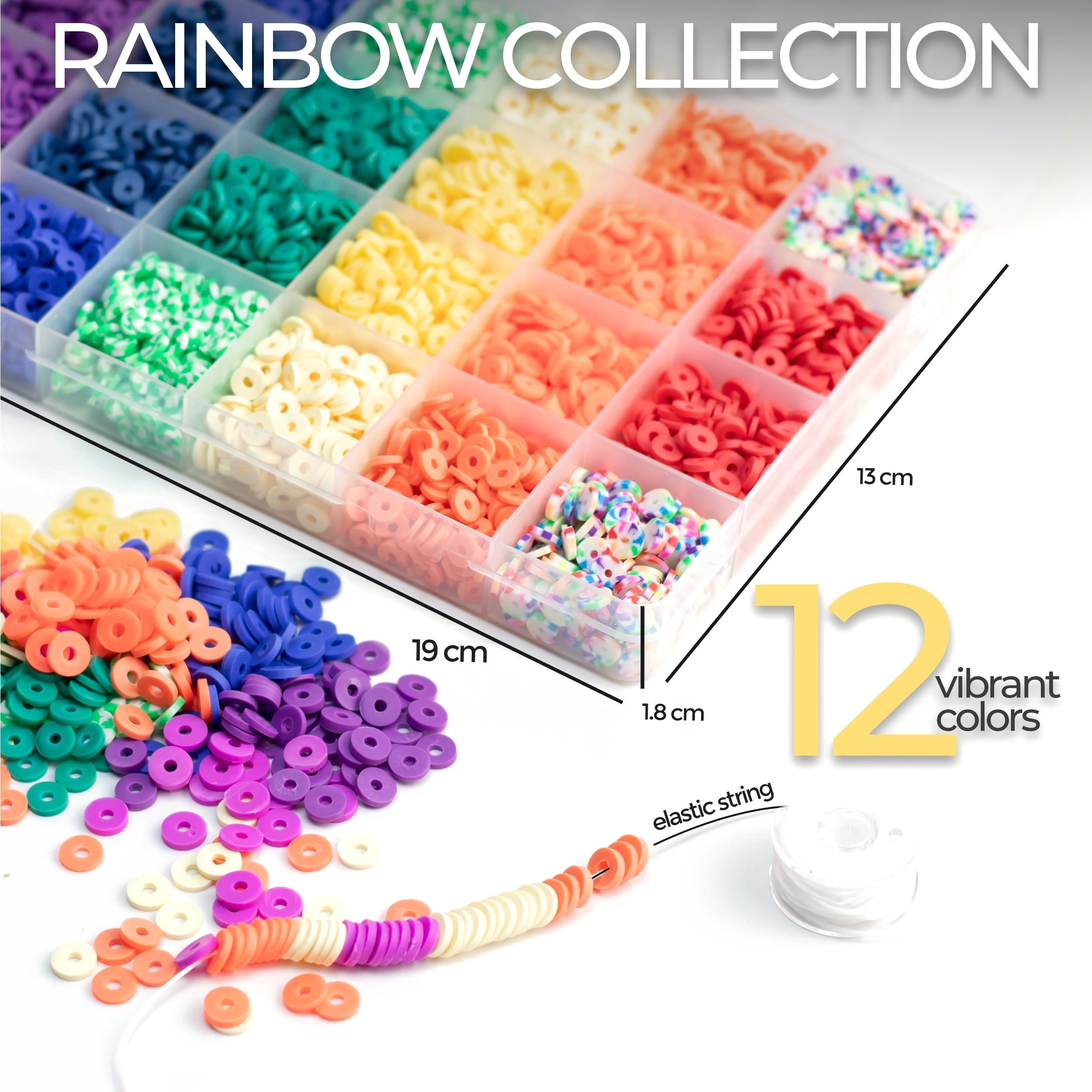 Premium Clay Beads Bracelet Making Kit, 6000 Pcs Rainbow Colors with Elastic String - Image 2