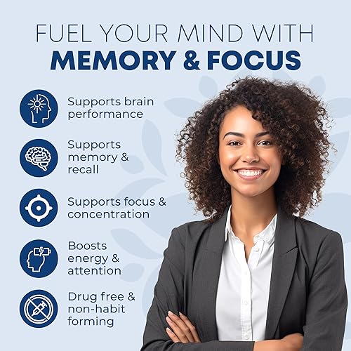 Miniatura 5 de Laser-Sharp Focus & Memory Vitamins, mezcla multibeneficio 13 en 1 para la salud cognitiva y cerebral, suplemento de memoria para el cerebro, 180