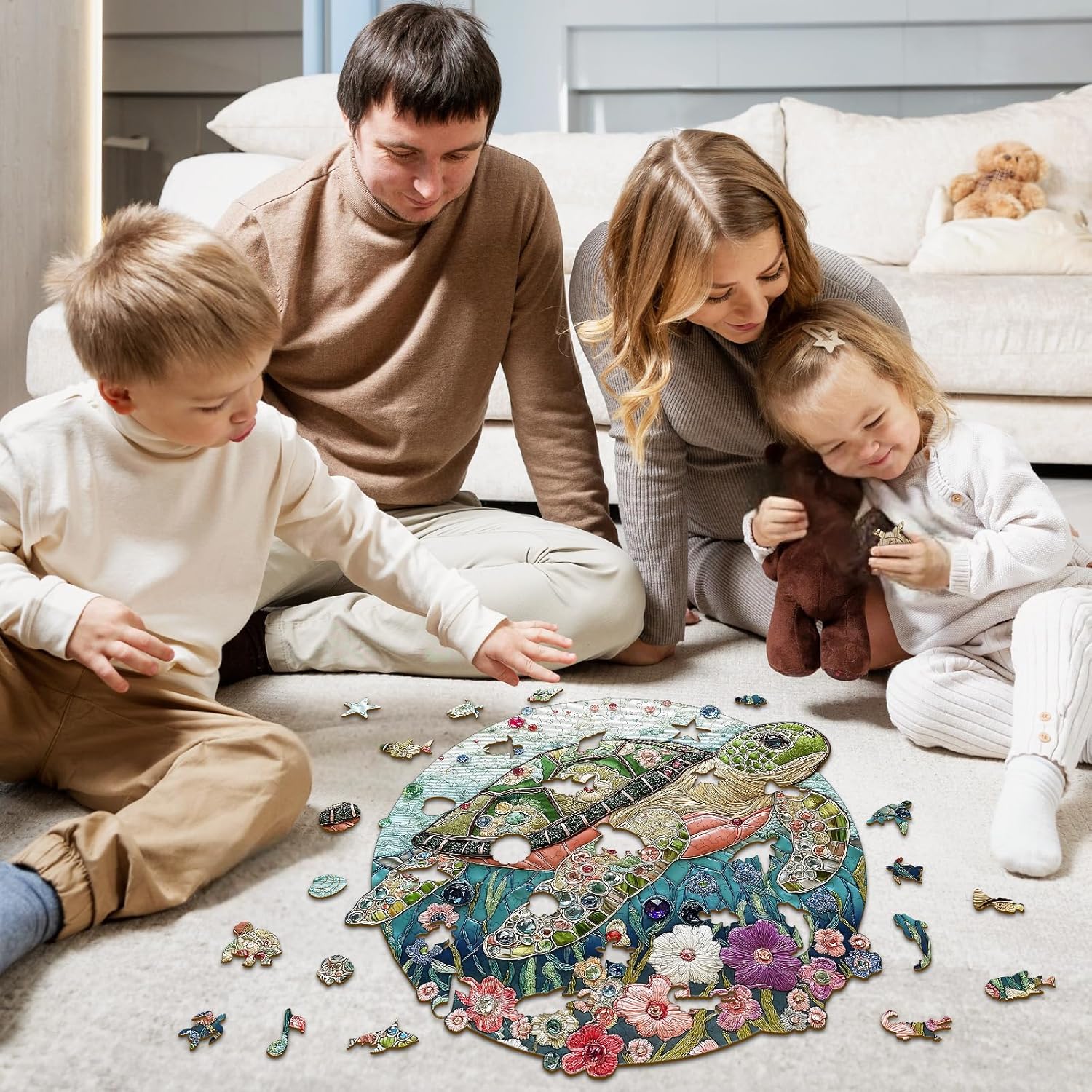 Wooden Puzzles for Adults - Embroidered Turtle Wooden Jigsaw Puzzle, Unique Animal Shaped Wood Puzzles Adult, Christmas Birthday Gifts for Friends/Family, Home Decor, 8.5"x8.4"-100pcs