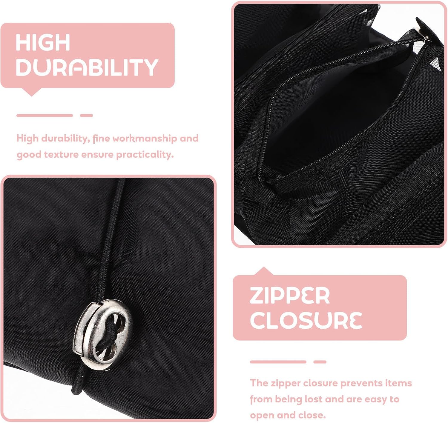 Cosmetic Bag Four Compartment Black Polyester Portable Storage Pouch image 3