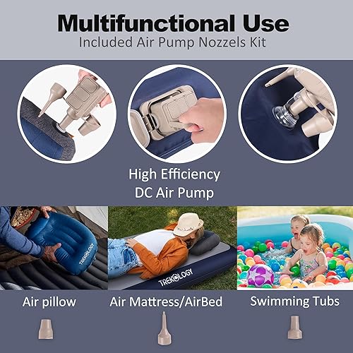 Miniatura 2 de TREKOLOGY Bomba de aire eléctrica para colchón de aire, bomba portátil de alta eficiencia con 3 boquillas para inflables, flotadores de piscina,
