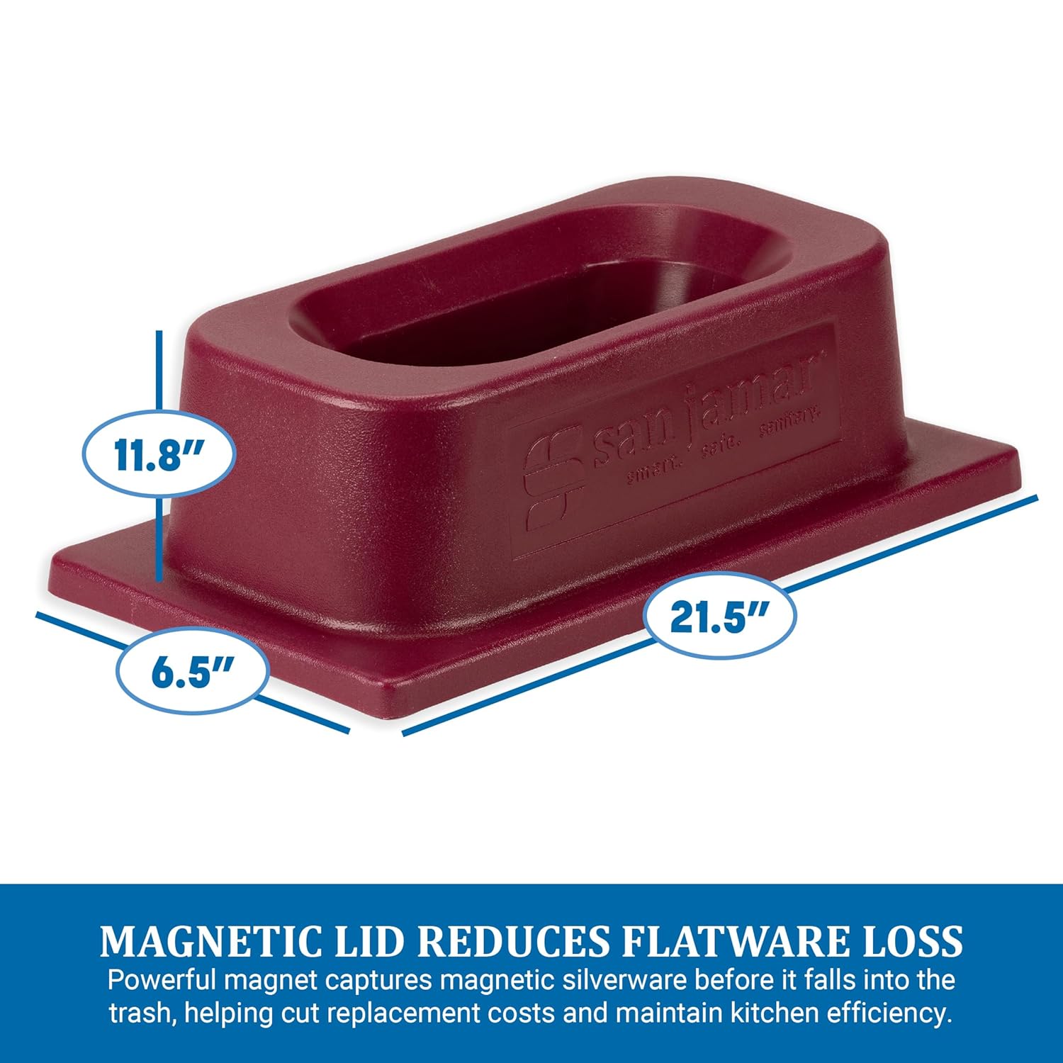 San Jamar KatchAll Magnetic Trash Can Lid for Retrieving Flatware, Magnetic Top for Garbage Bin, 21.5" x 11.75", 1 Count, Burgundy
