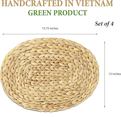 Miniatura 2 de Juego de 4 manteles individuales ovalados de jacinto de agua, manteles individuales tejidos naturales hechos a mano, manteles individuales tejidos,