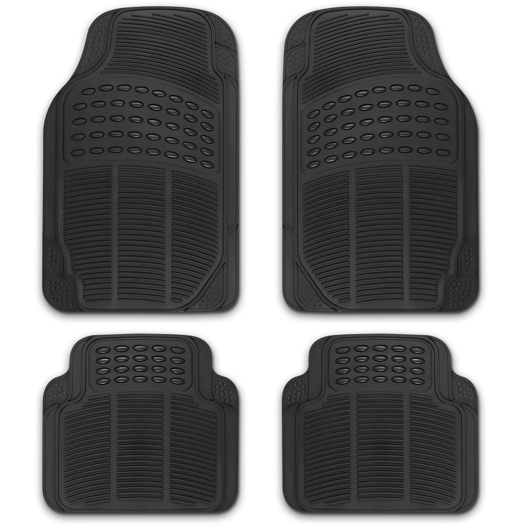NASCAR Premium Car Floor Mats - 4-Piece Set Heavy Duty All-Weather Rubber Universal Trim-to-Fit for Cars Trucks SUVs