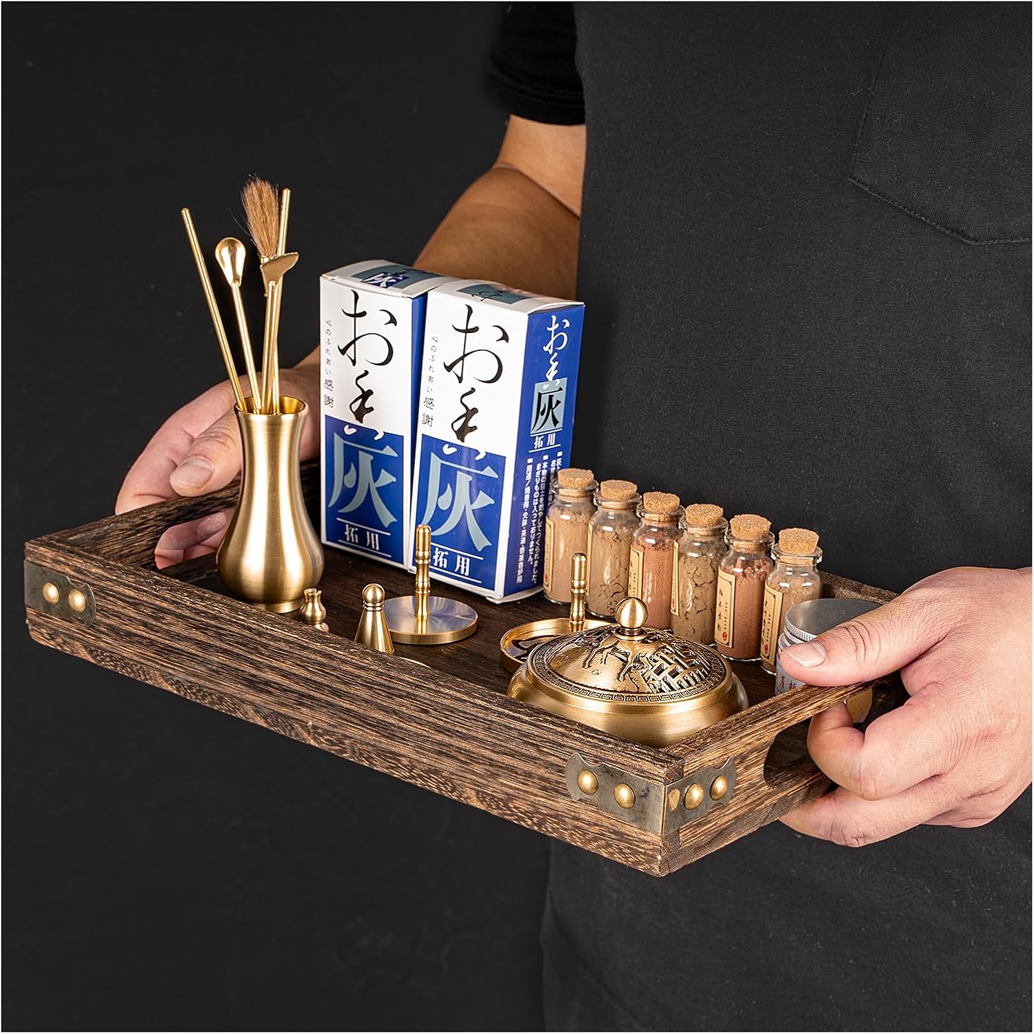 Chinese Incense Burner Kit, Powder Incense Burner,Incense Mold Tool Kit Pure Copper, Home Fragrance Accessory with Incense Mold Tools, Brass Incense Burner for Yoga Meditation