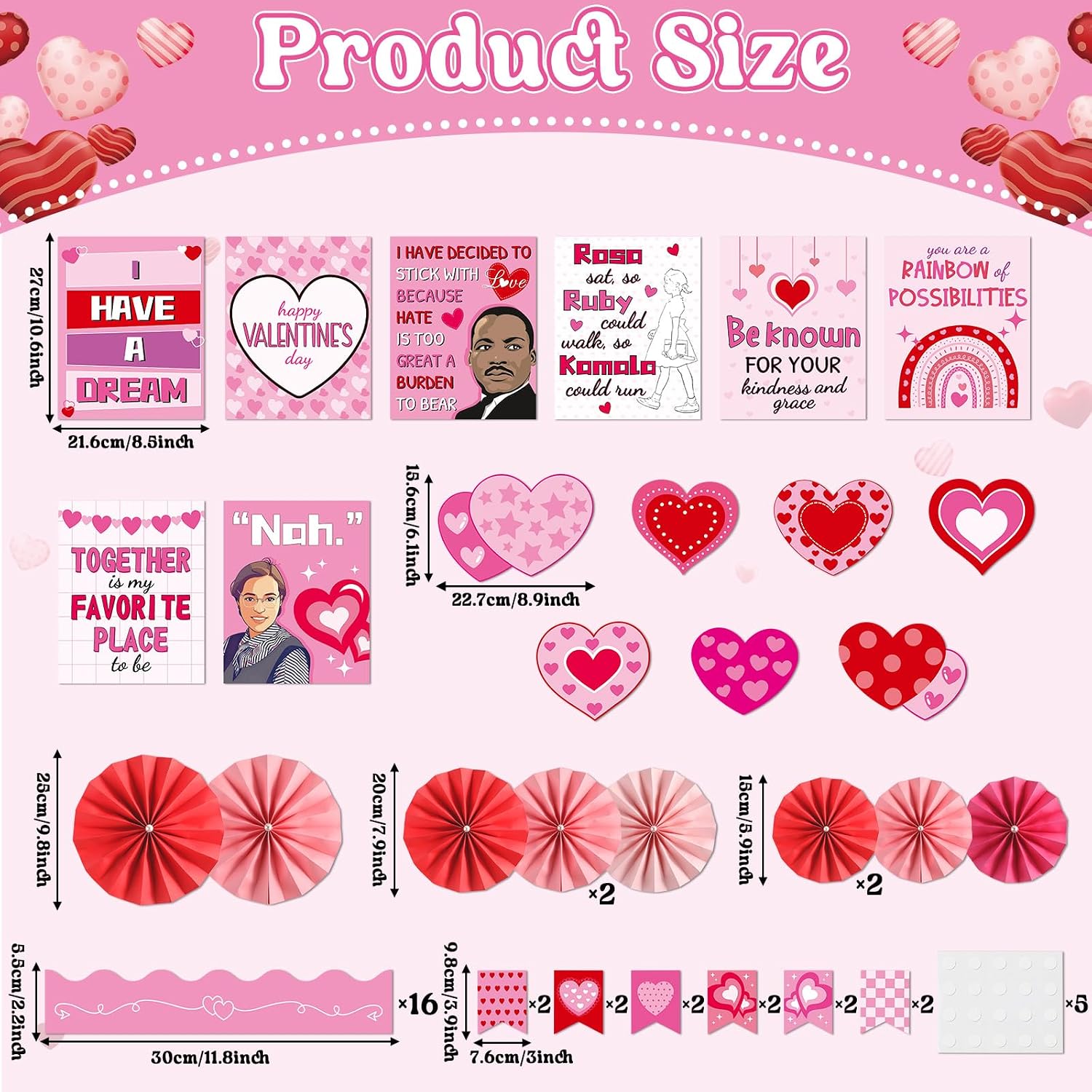 Black History Month Bulletin Board Set Valentine's Day African American Classroom Decoration with 3D Tissue Paper Fan Inspirational Quotes Heart Cutouts for Valentine School Home Office Wall Decor