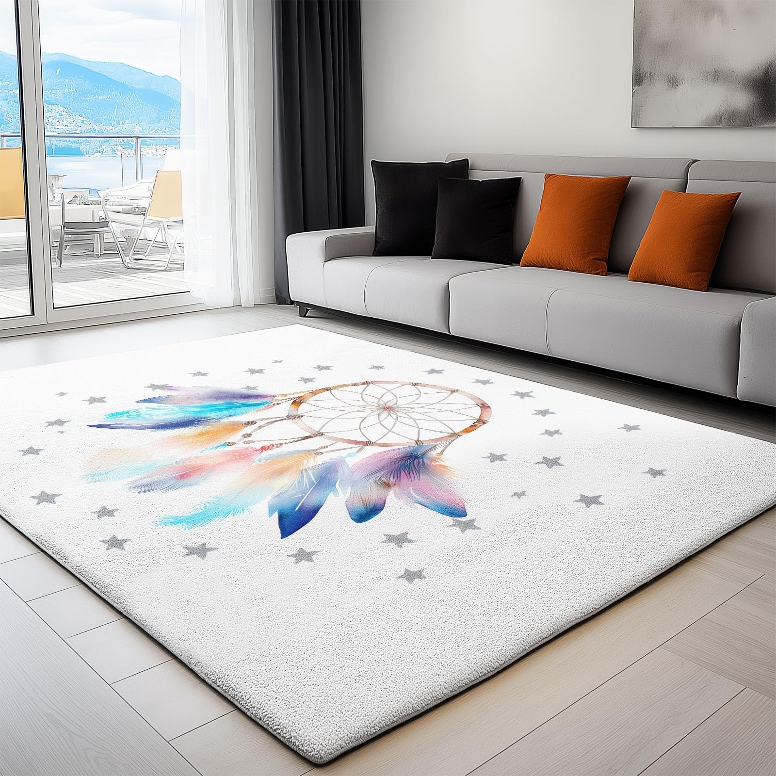 Generisch Aquarell Traumfänger Stern Thema Teppich Kurzflor Wohnzimmer 80 x 150 cm Modern Teppich, Weich rutschfest Waschbare Teppiche, Bettvorleger Schlafzimmer Kinderzimmer