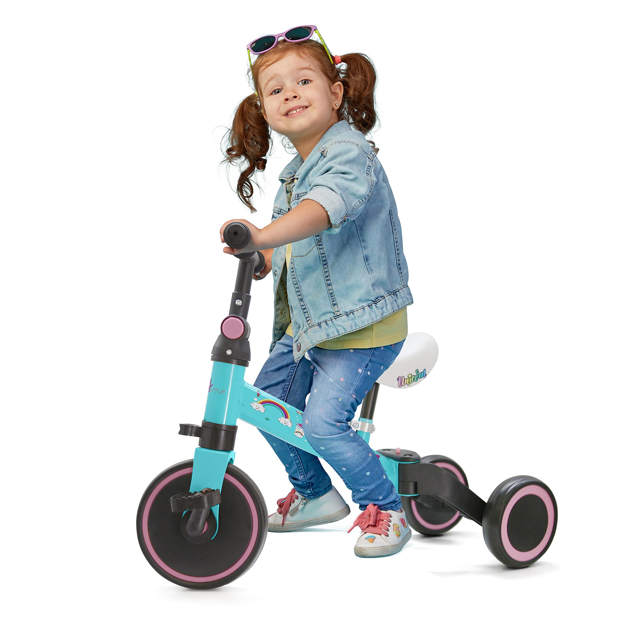 3 in 1 Kids Tricycles - Balance Training Bike Convertible Toddler Walker Riding Toys for 10 Month to 3 Year Old Boys Girls w/Removable Pedals, Carbon Steel Frame, Adjustable Seat Height (Unicorn)