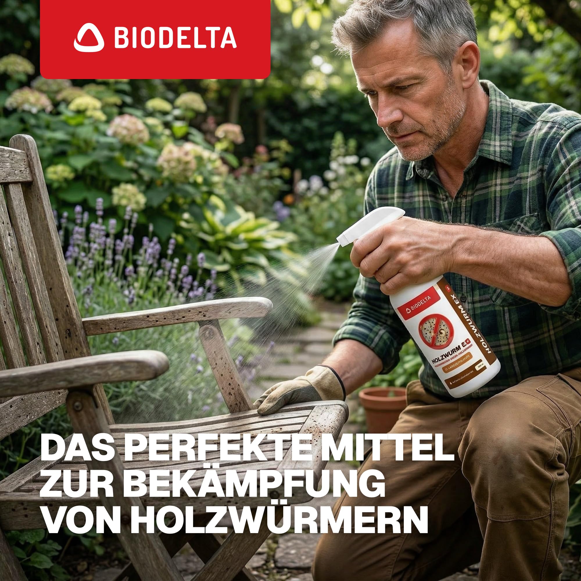 BIODELTA Holzwurmspray 500ml bis 5l – Effektives Holzwurmmittel mit Sofort- & Langzeitschutz – Anti Holzwurm Repellent gegen Holzwürmern in Möbeln & Gebälk – (5l Variante)