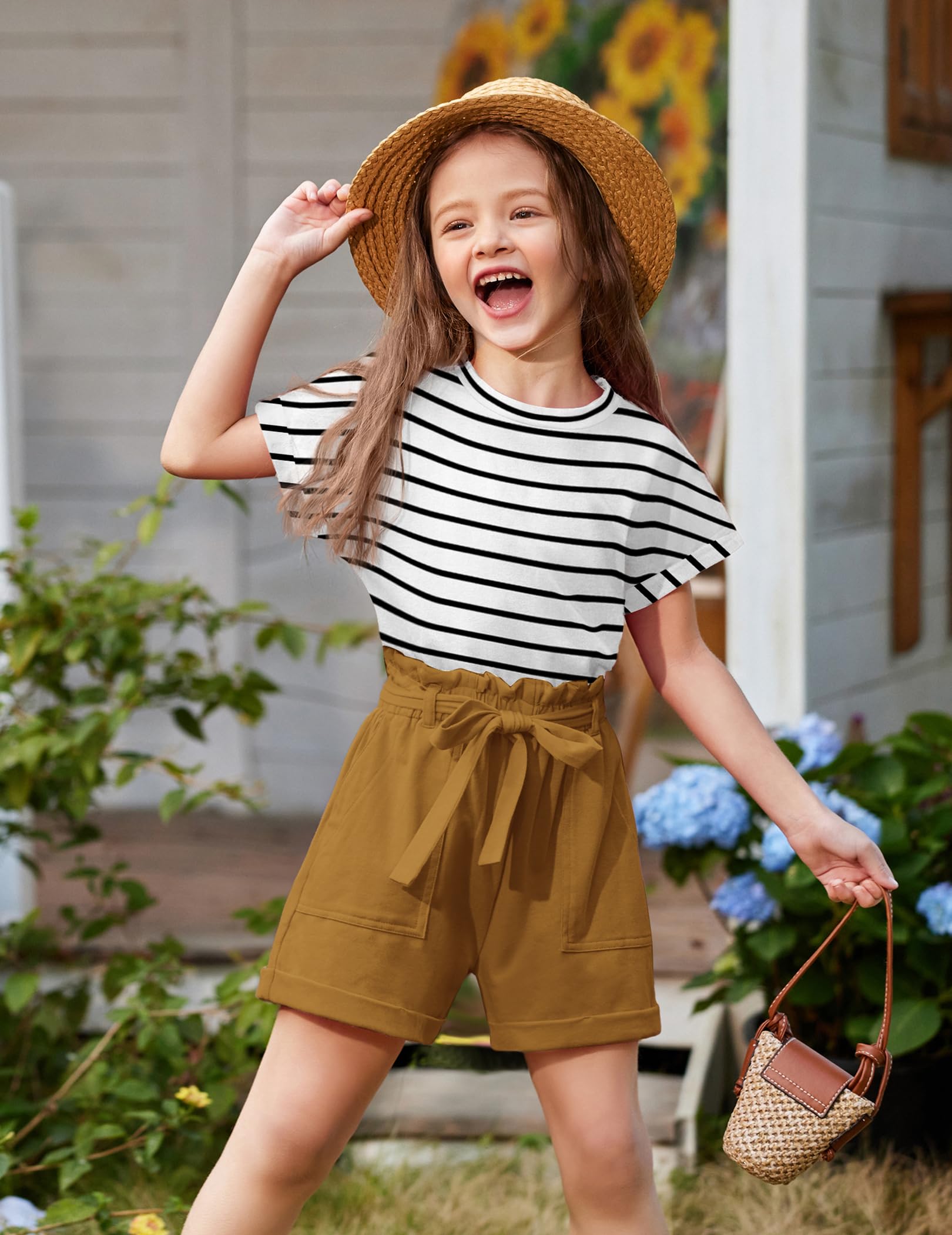 Arshiner Filles Ensembles de Vêtements été Enfants T-shirt et Short Set Loisirs Mode Ensembles pour Fille 6-14 ans