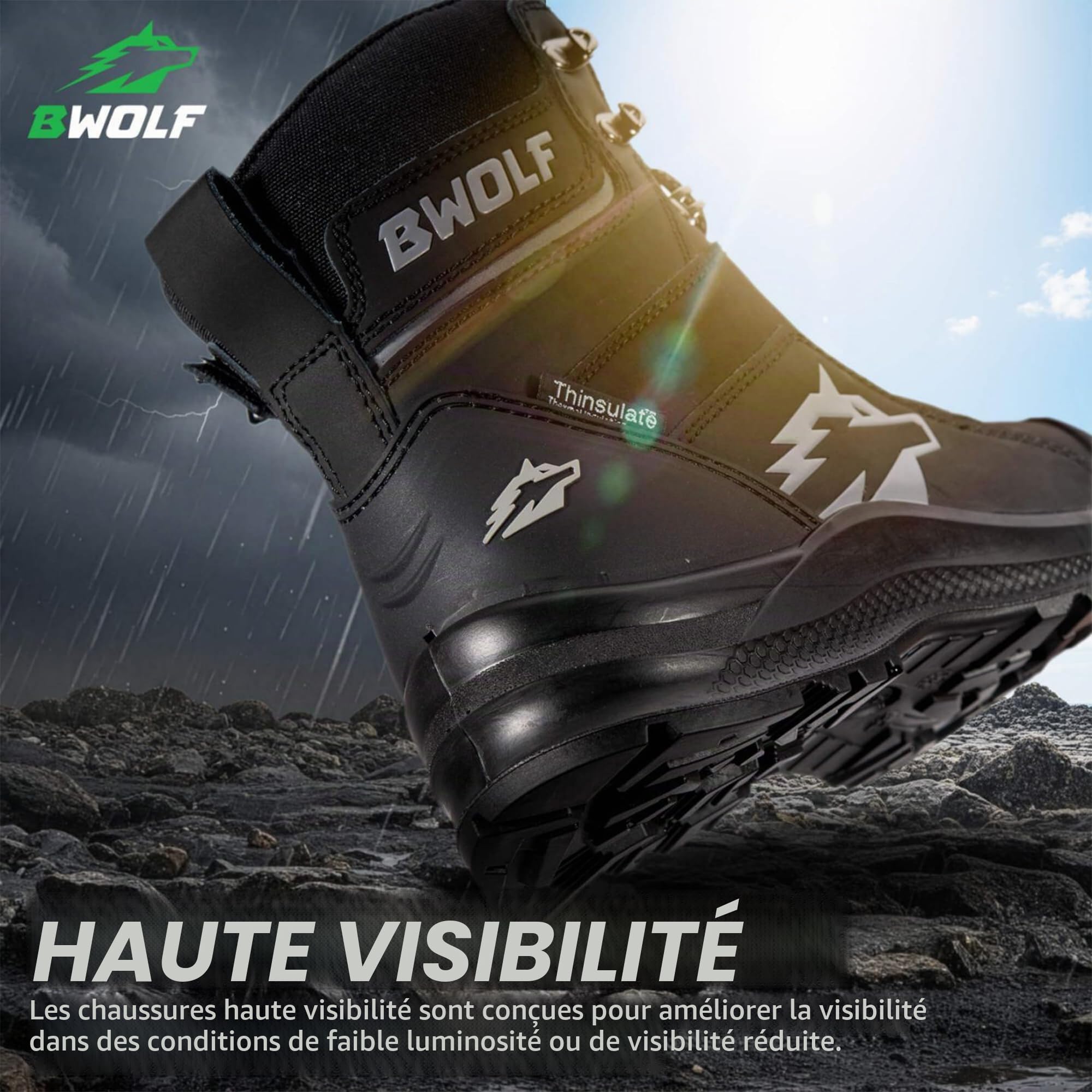 BWOLF Fantom Hi S7L Chaussures de sécurité d'hiver imperméables pour homme avec semelle intermédiaire en Kevlar et embout de protection des orteils