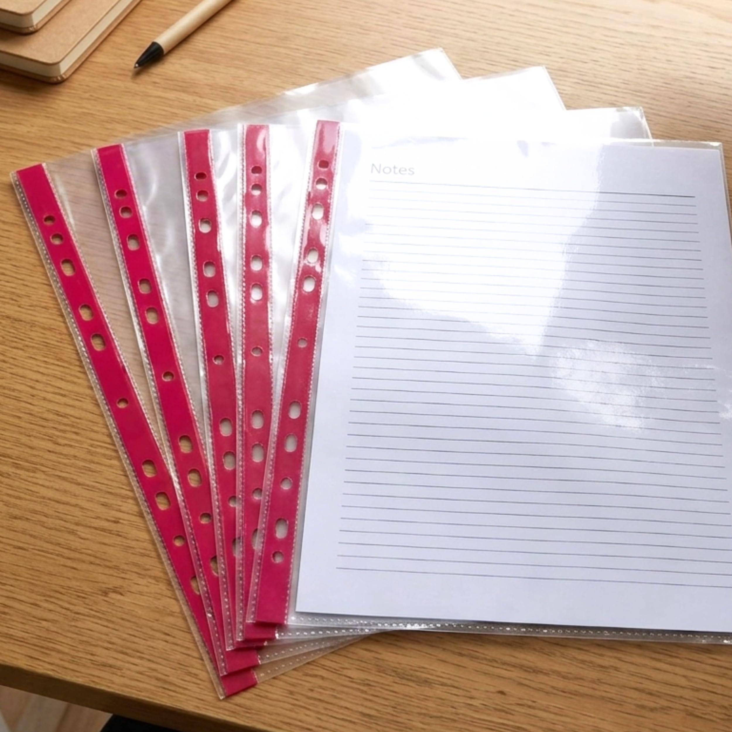 A4 Clear Punched Pockets Plastic Wallets Office School Filing Folder Document Sleeves Top Loading Sleeves with Red Spine Pack of 100/200 / 300/400 / 500/1000 (500)