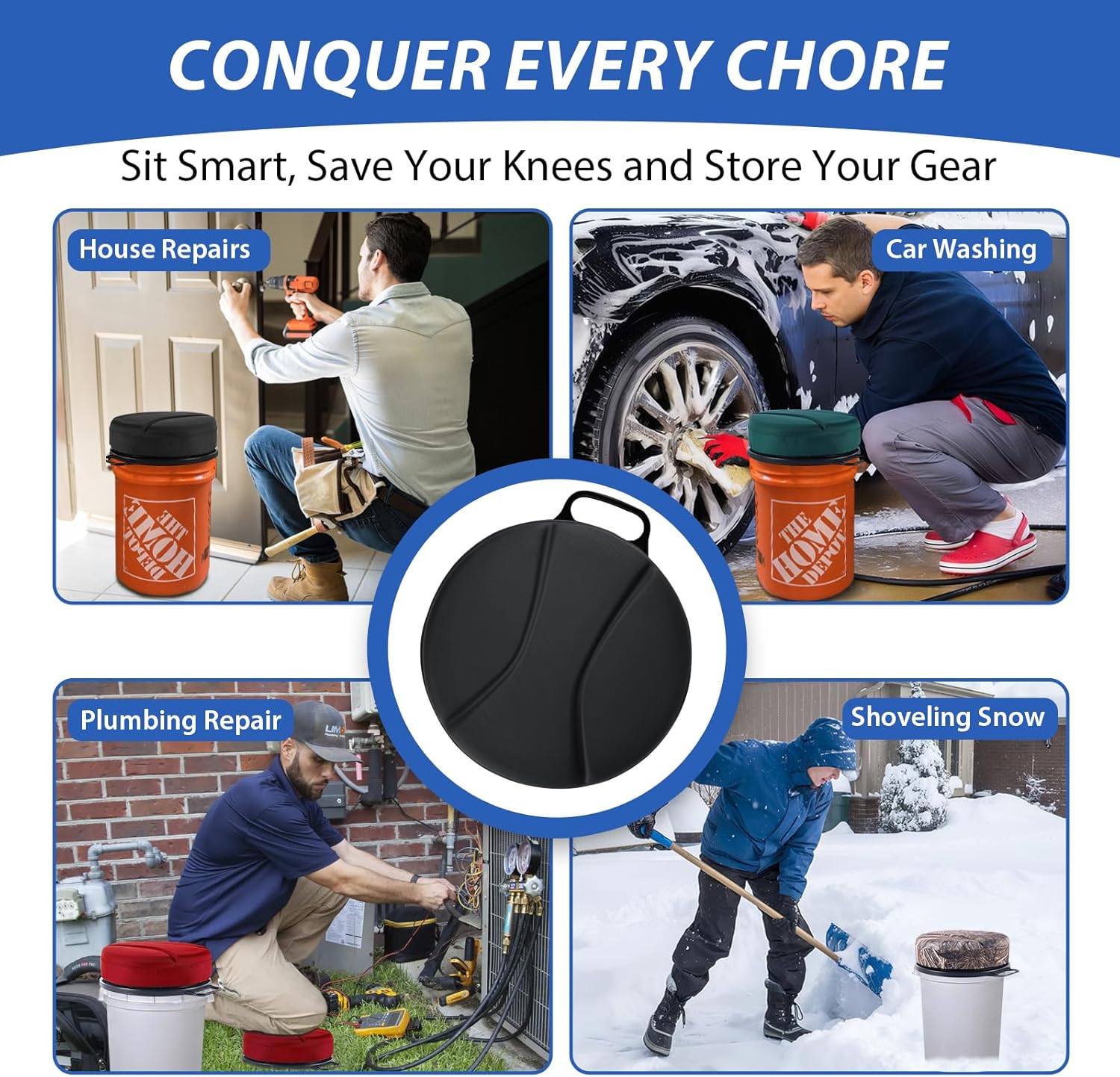 5 Gallon Bucket Seat with 3" Thick Seat Foam Cushion, 360°Swivel Bucket Lid Seat, Waterproof & Silent Bucket Seats for Dove Duck Hunting, Ice Fishing, Baseball, Gardening and Camping