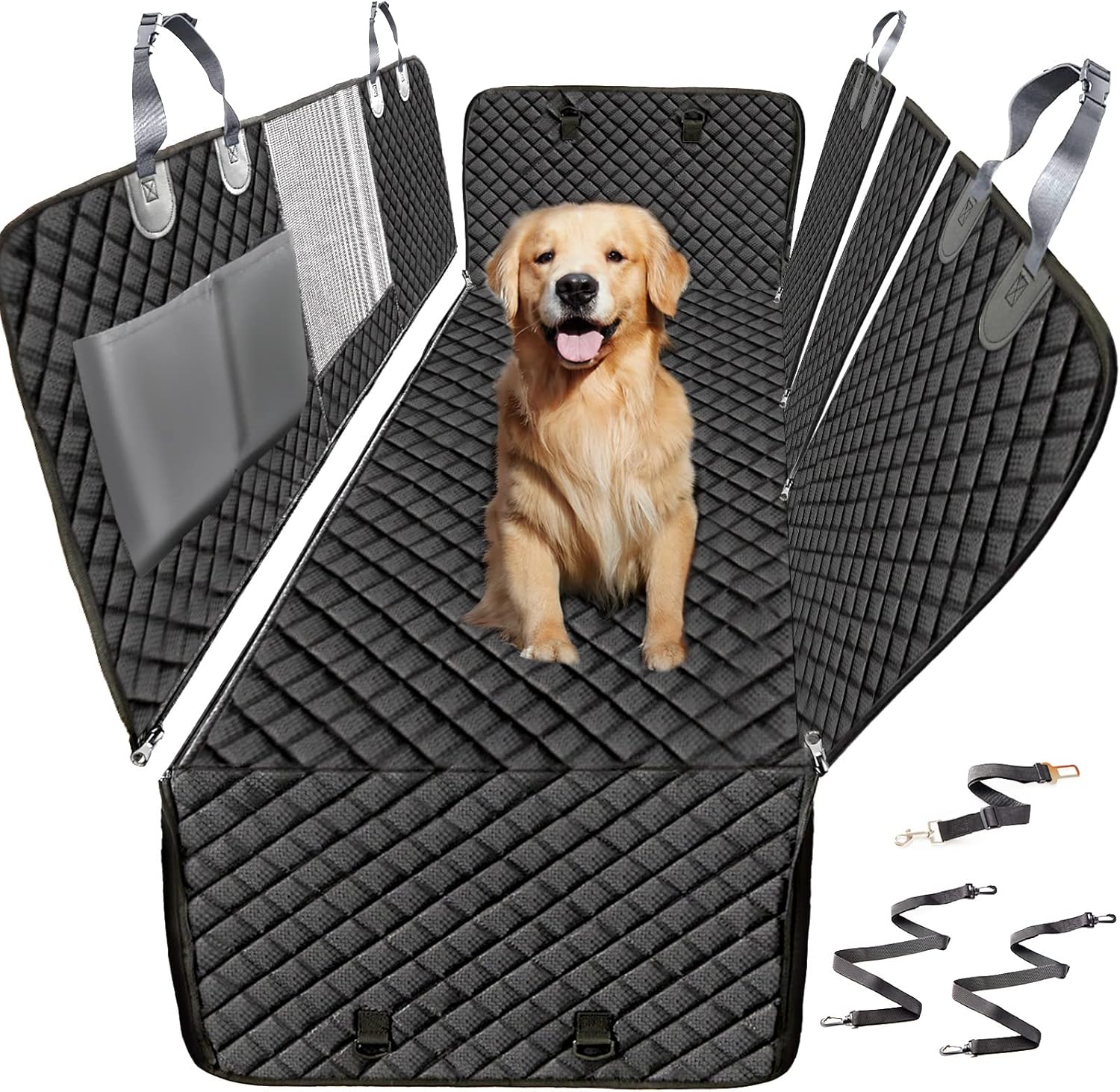 WIN4ALL Dog Car Seat Cover for Back Seat,100% Waterproof Dog Seat Cover with Mesh Window,Anti-Scratch Dog Hammock for Car,Antinslip Car Seat Covers for Dogs, Car Seat Protector for Dogs,Black,Standard : Pet Supplies