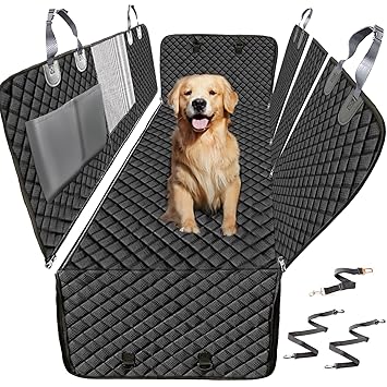 WIN4ALL Dog Car Seat Cover for Back Seat,100% Waterproof Dog Seat Cover with Mesh Window,Anti-Scratch Dog Hammock for Car,Antinslip Car Seat Covers for Dogs, Car Seat Protector for Dogs,Black,Standa