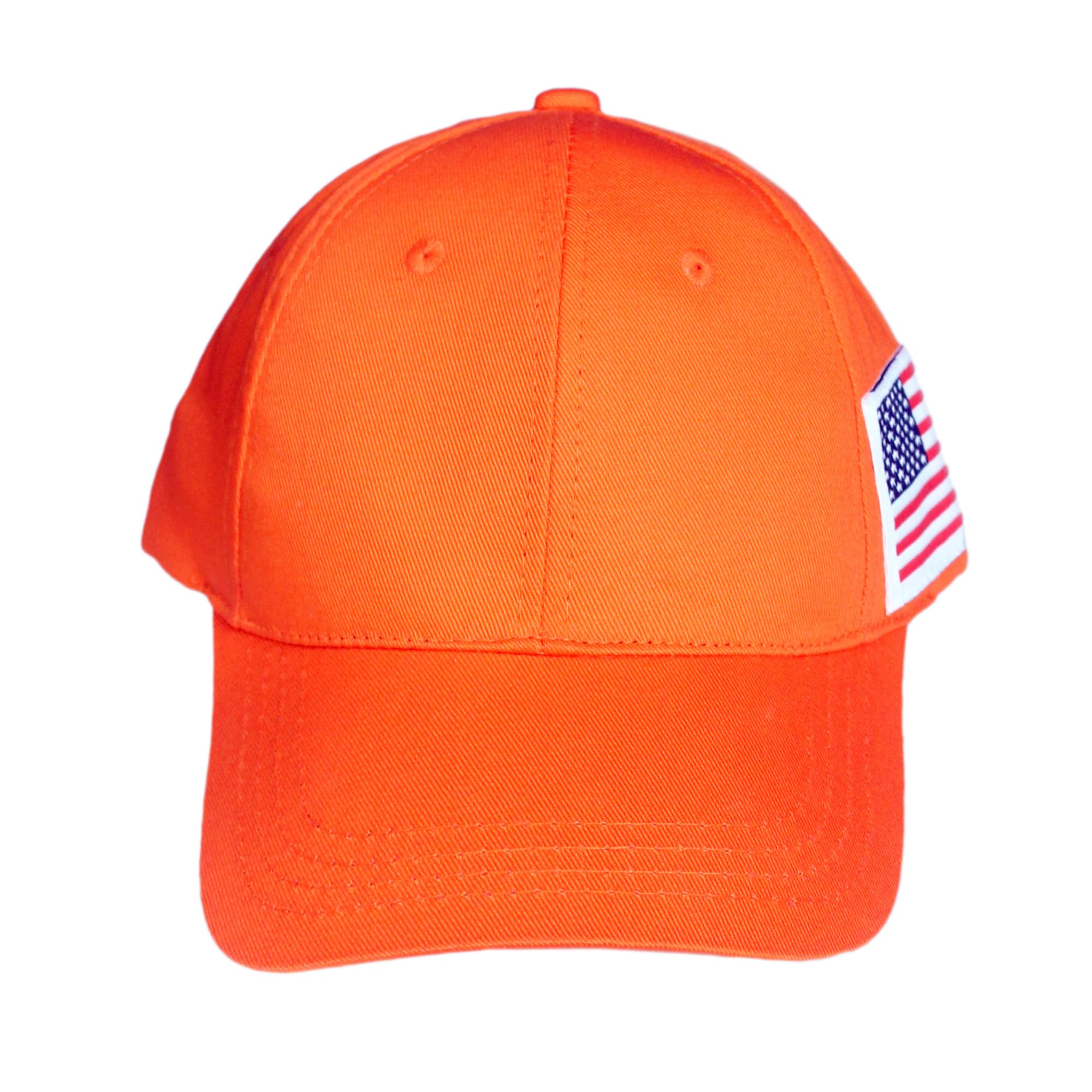 EJOY OUTDOORSBlaze Orange Hunting Hat | Baseball Cap with American Flag | Dad Hat Easy Adjustable Plan Cap, Orange, 4