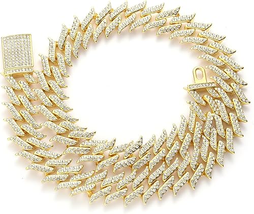 BEIBEINOYA 14K Gold Over S925 18mm Wide Thorn Cuban Link Chain Necklace, Fully I