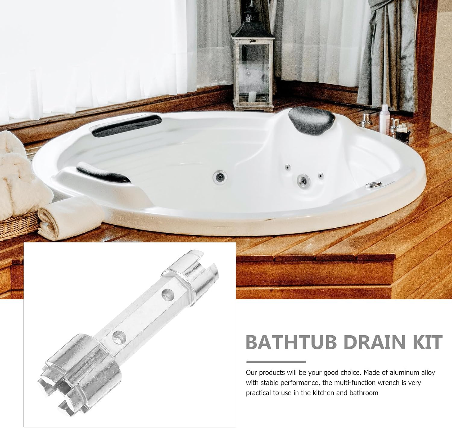 Professional Tub Drain Removal Tool Dual Ended Ratchet Wrench Made of Sturdy Aluminium Alloy for Quick Disassembly and Assembly under Bathroom Sink and Shower Use