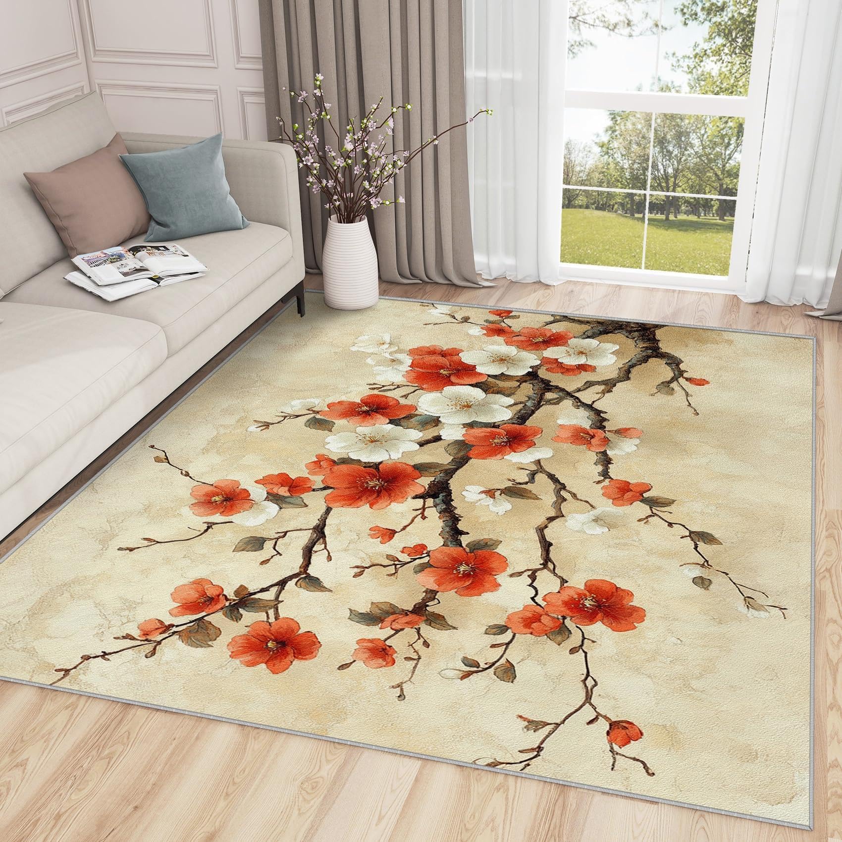 Tapis sakura lavable et antidérapant 160x240 cm pour une chambre douce