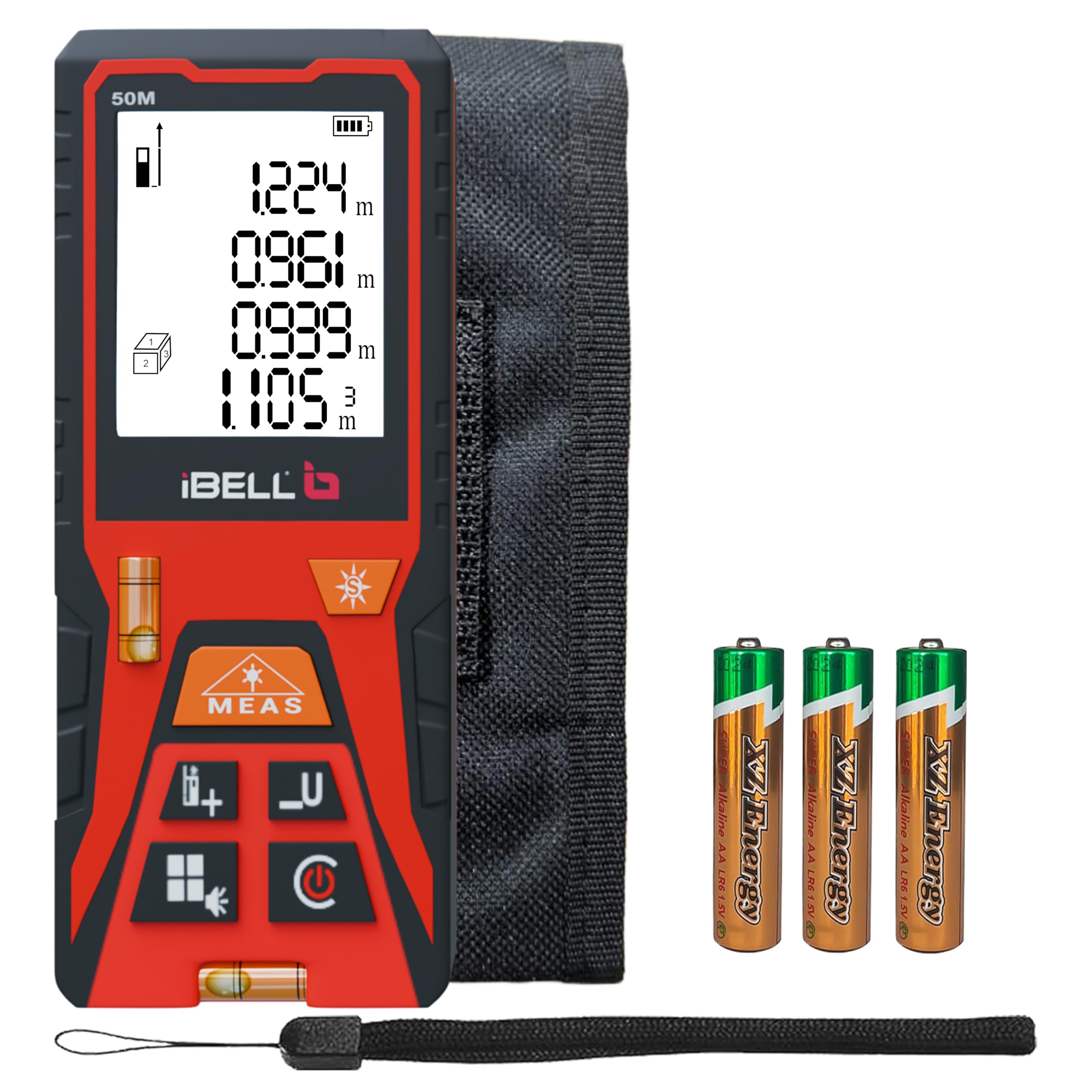 iBELL DM50-02 Laser Distance Meter 50M | Indoor & Outdoor | Max/Min, Continuous, Area, Volume, Pythagoras | Unit Conversion | 30 Data Records | Auto Off | Battery Included | Home & Professional