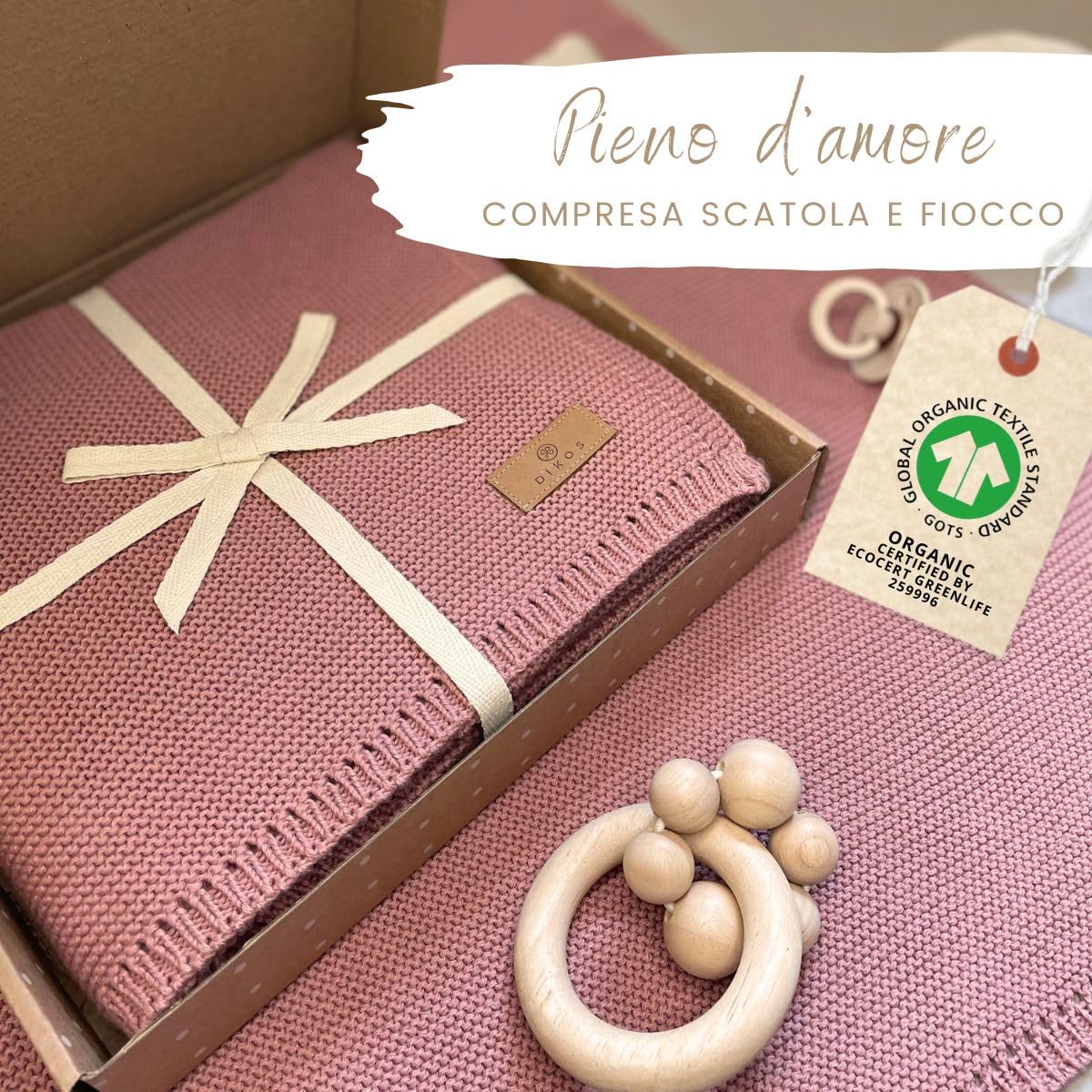DIKOS® Coperta per neonati, 100% cotone biologico, coperta per neonati, per tutto l'anno, coperta per bambini, idea regalo per la nascita (bacca)