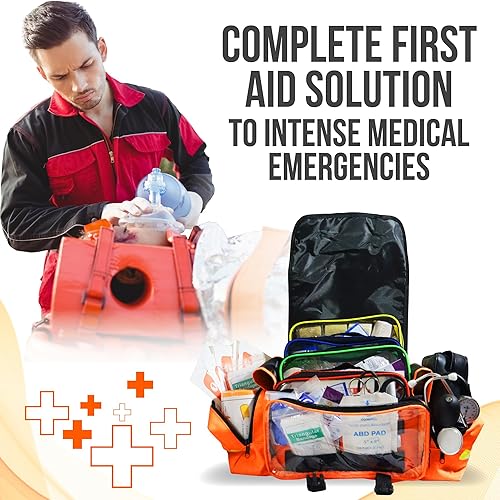 Miniatura 2 de JJ CARE Bolsa de trauma (287 piezas), bolsa médica EMT totalmente surtida para profesionales, kit médico de emergencia de primeros auxilios, kit