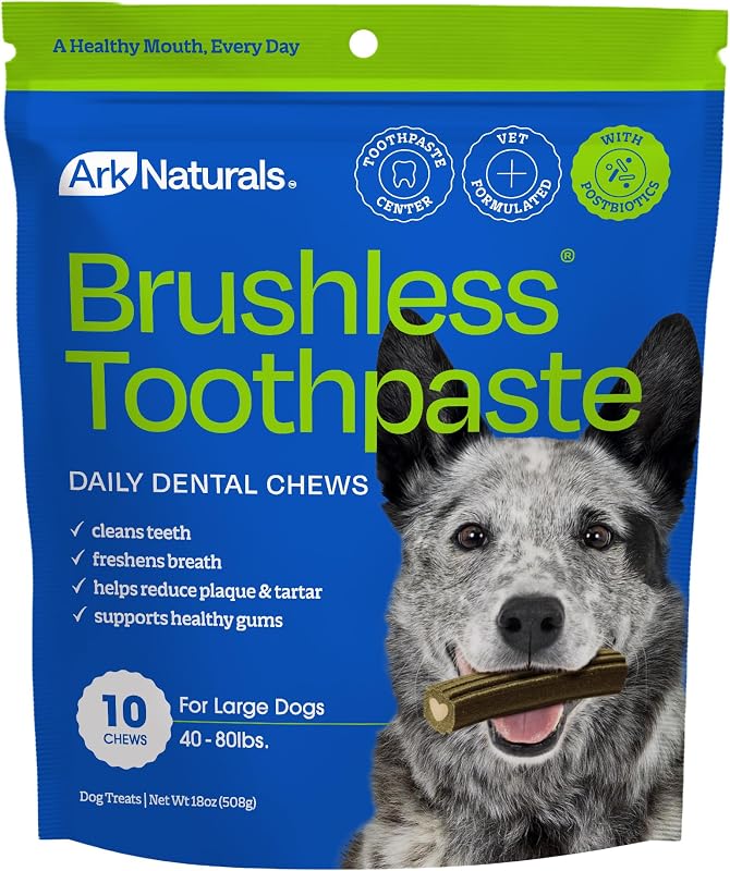 Brushless Toothpaste Dog Dental Chews - Large Breeds (10 ct) | Vet Formulated Dog Dental Chew with Toothpaste Center - Freshens Breath, Reduces Plaque & Tartar