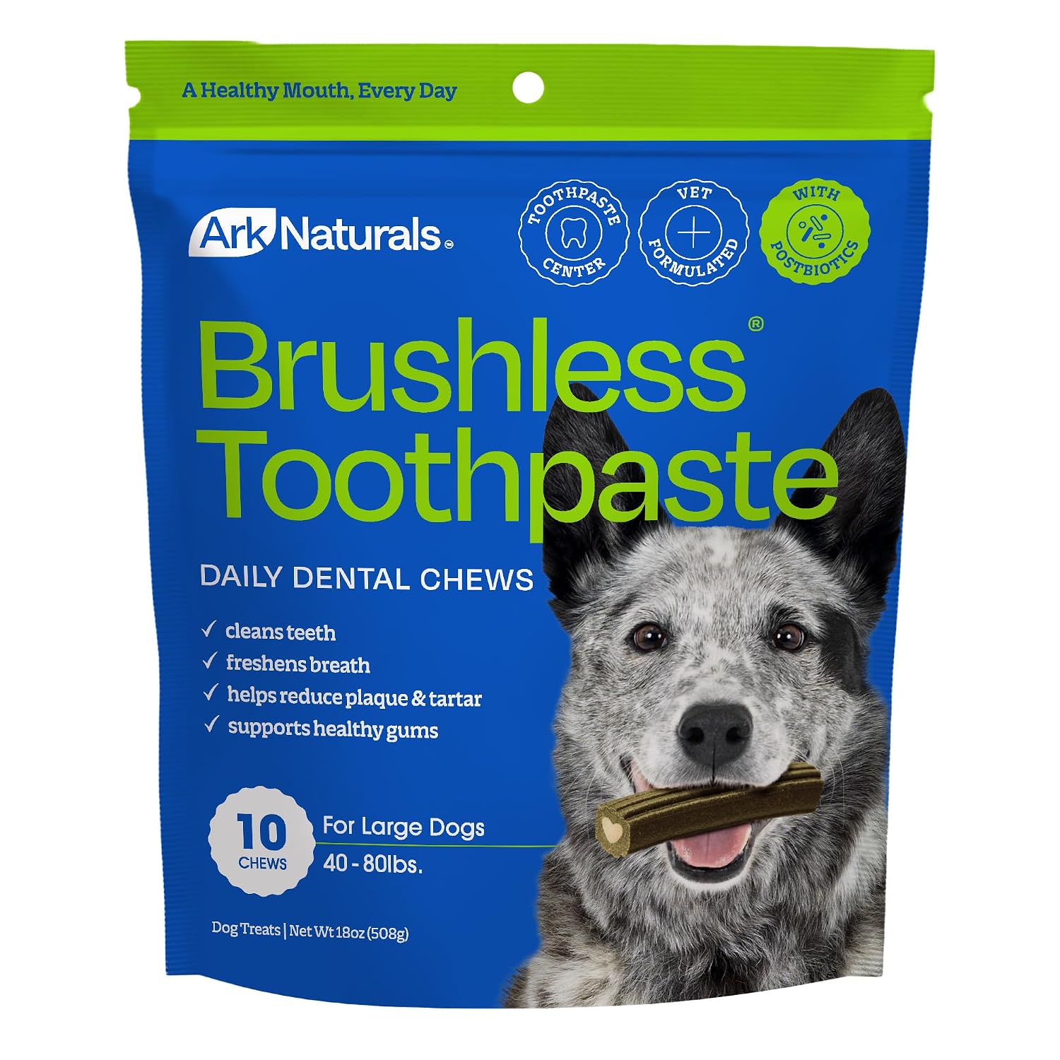 ARK NATURALS Brushless Toothpaste, Dog Dental Chews for Large Breeds, Freshens Breath, Helps Reduce Plaque & Tartar, 18oz, 1 Pack