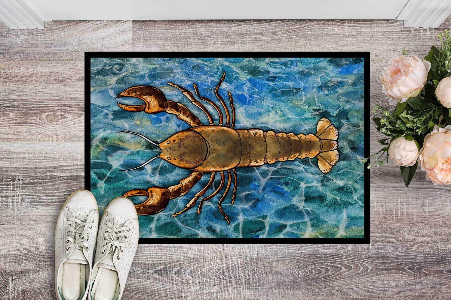 Caroline's Treasures BB5351MAT Lobster Doormat 18x27 Front Door Mat Indoor Outdoor Rugs for Entryway, Non Slip Washable Low Pile, 18H X 27W