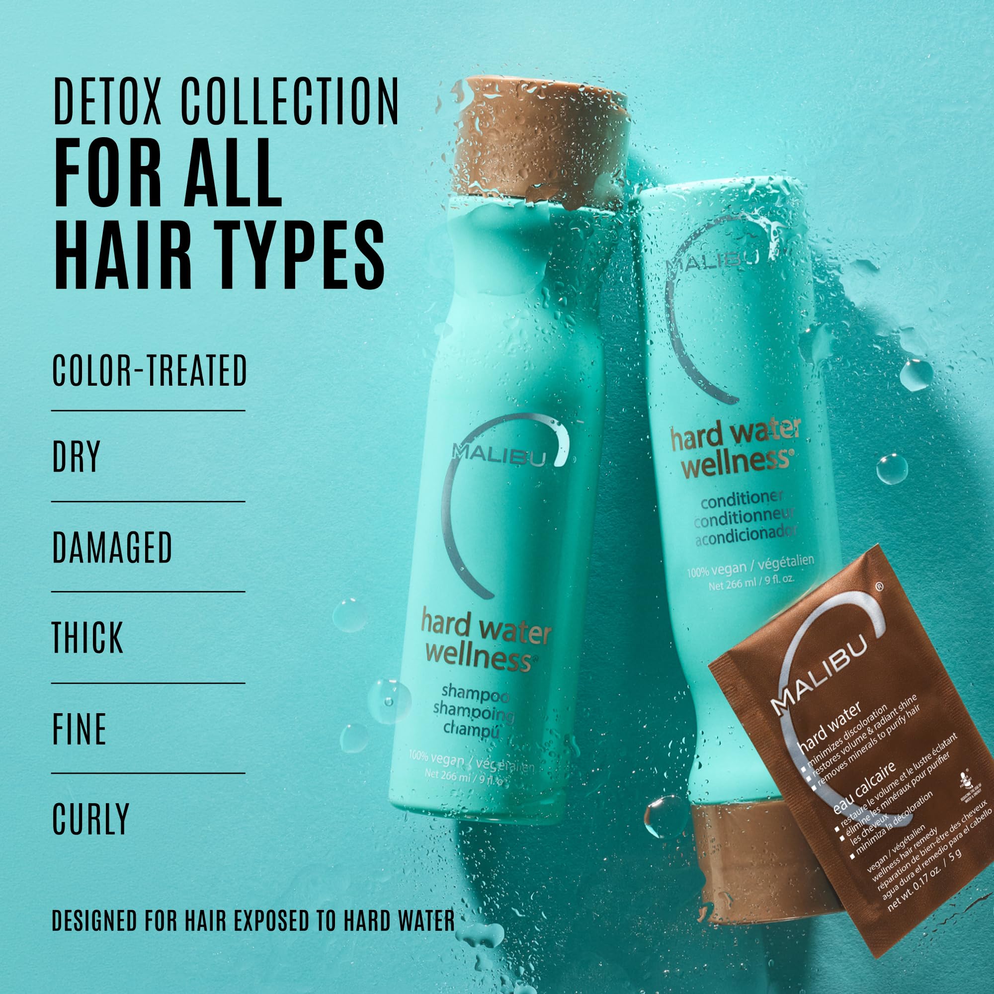 Malibu C Hard Water Wellness Collection Shampoo 266 ml + Conditioner 266 ml + Säckchen 4 x 5 g