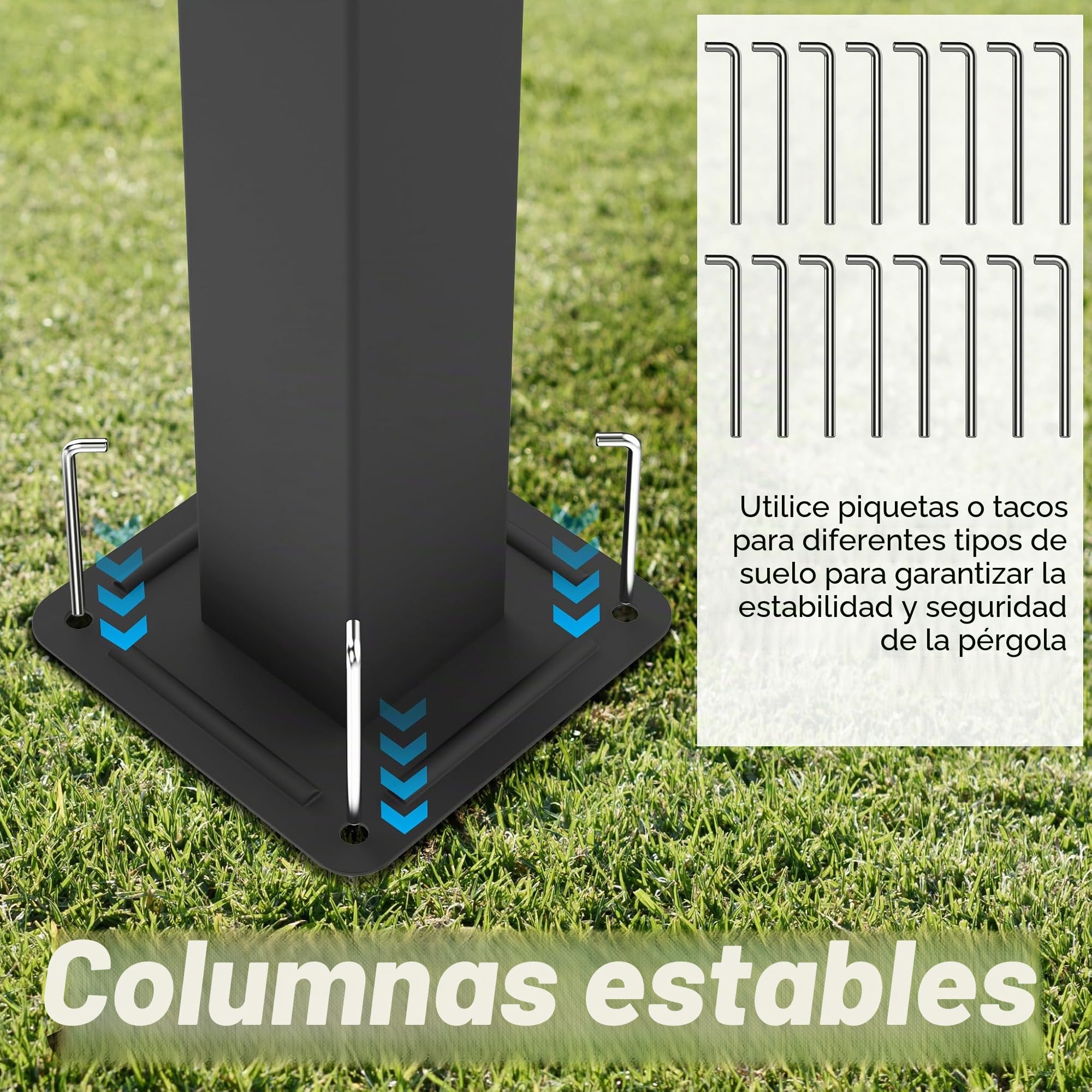 Pérgola de metal con techo solar, cenador estable de 3 x 4 m, para terraza, protección solar, para jardín, con columnas de metal robustas, para jardines, color negro