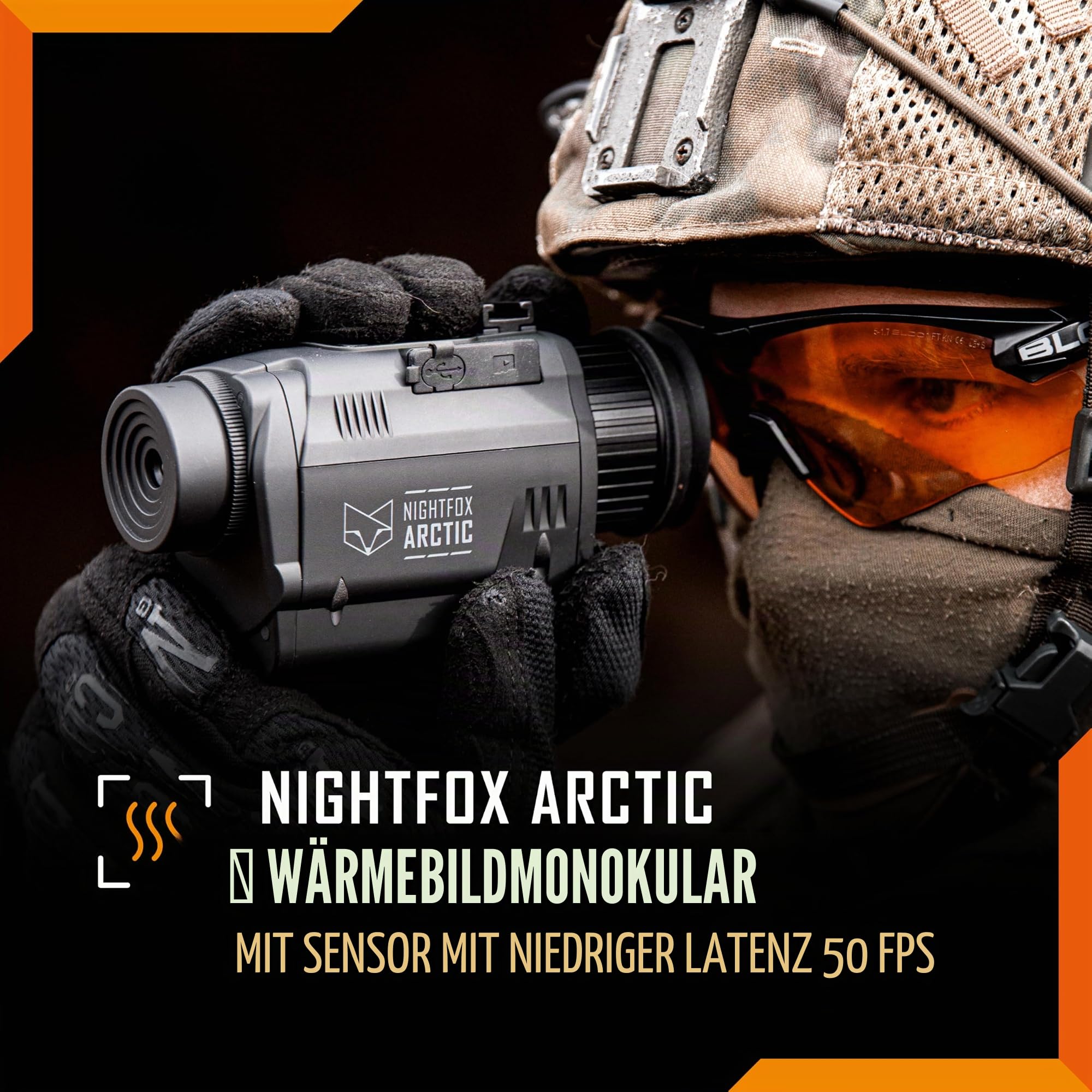 NIGHTFOX Arctic Thermo-Nachtsicht-Monokular, Kopf- oder Helmmontage, niedrige Latenz, 50 fps Thermokamera, IP65 wasserdicht, 24° FOV, 256 x 192 Auflösung