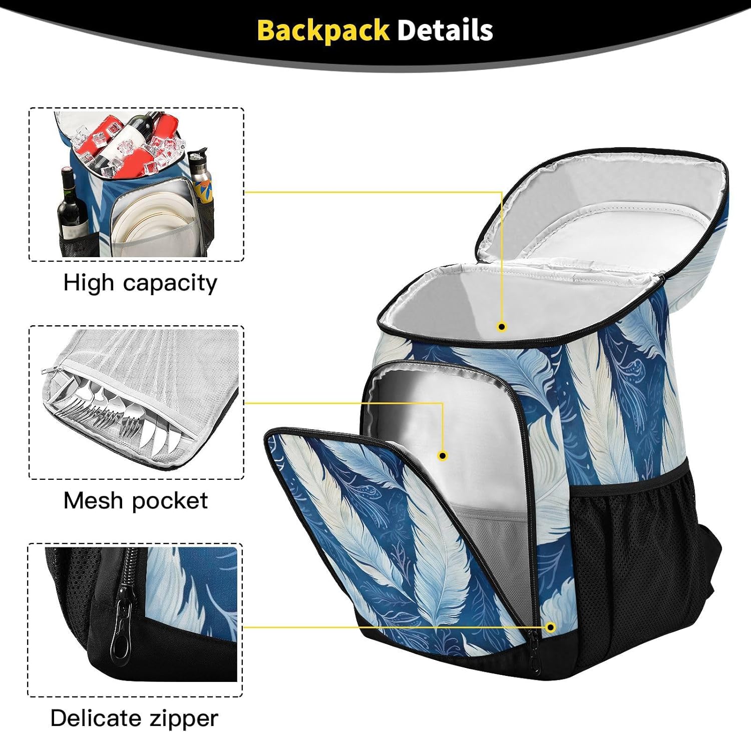 White Feather Cooler Backpack 36 Cans Leakproof Waterproof Backpack Cooler Bag Beach Accessories Travel Camping Fishing Backpack for Women Men