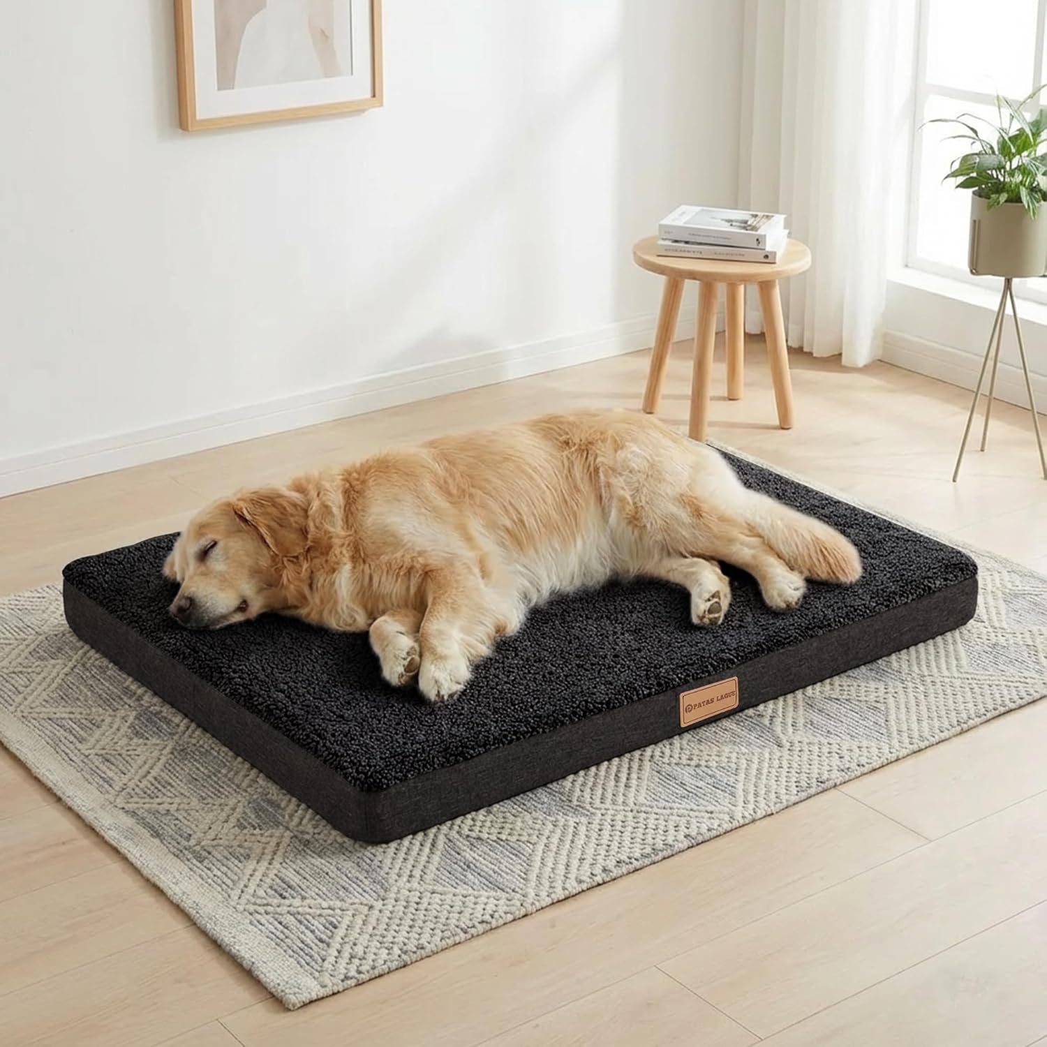 Patas Lague Orthopedic XL Dog Bed Large Sized Dog 48''X30'', Soft Waterproof Egg Crate Foam Large Pet Crate Beds Mat with Removable Washable Cover and Non-Slip Bottom, Black XXL:48x30x3.5 IN Black