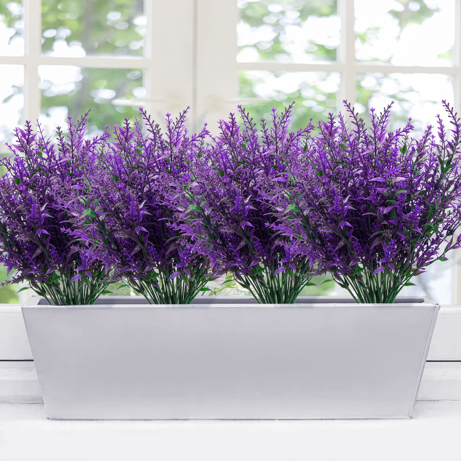 Fiori Artificiali, 12 Mazzi di Fiori di Lavanda Artificiali da Esterno, Piante da Balcone da Giardino Interno Impermeabile UV Protetto Fiori di Plastica, Viola