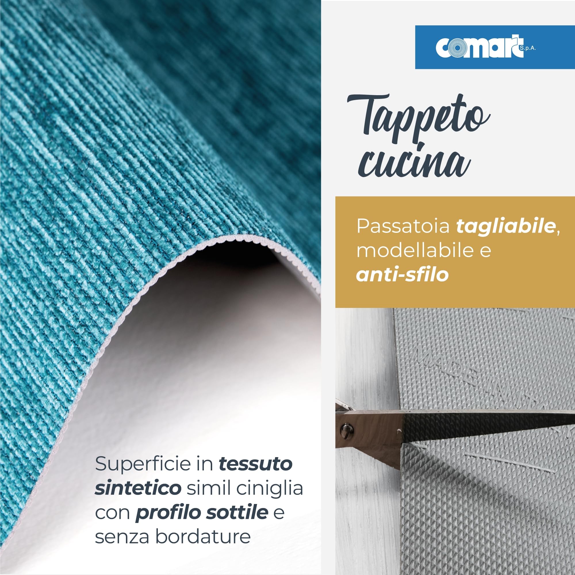 Comart - Tappeto Cucina Nancy - Antiscivolo - Lavabile in Lavatrice - Moderna Passatoia in Ciniglia - Runner per Corridoio e Cucina - Morbido e Resistente - Made in Italy - Giada - 50x170 cm