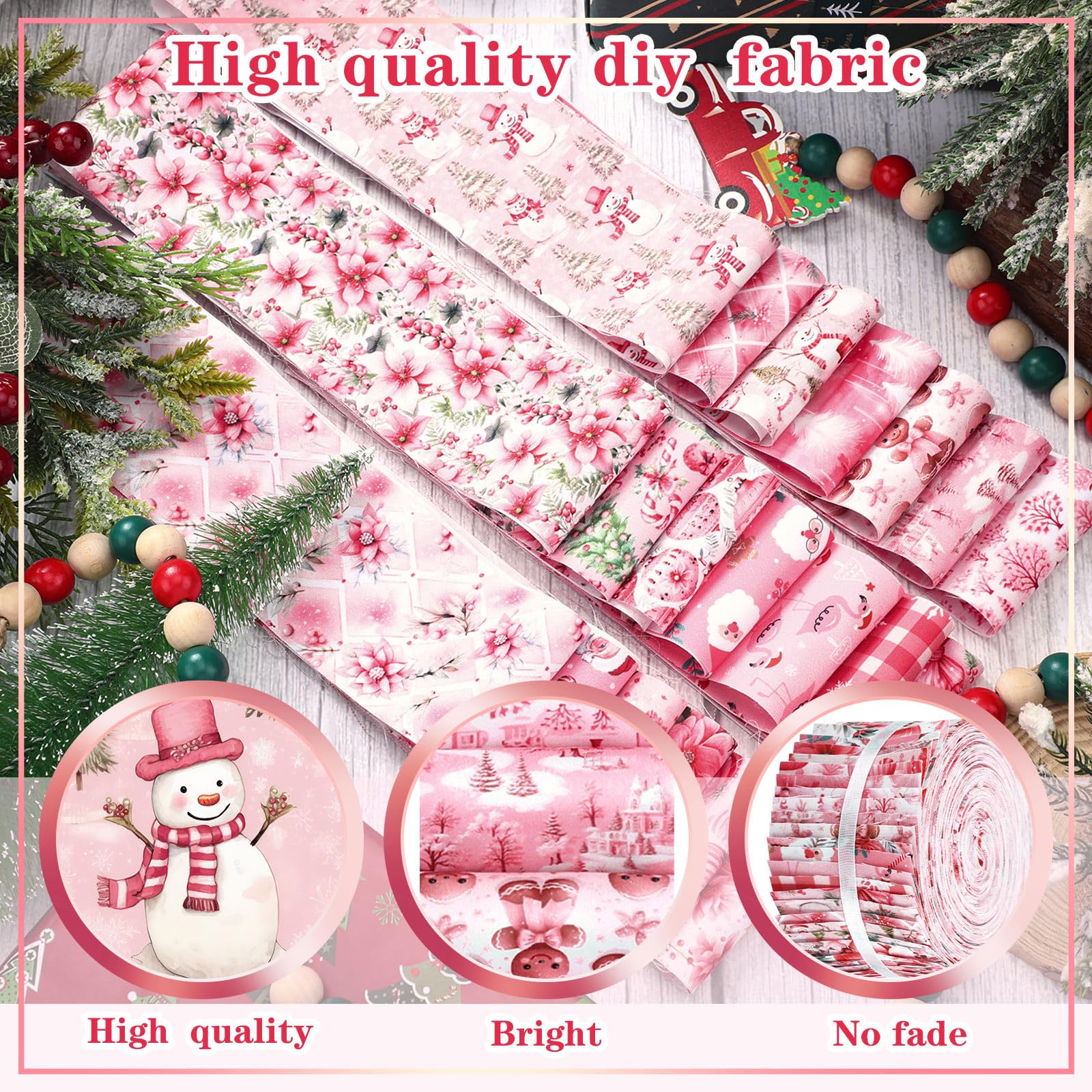 Amazon.com: Fanfanwin 40 Pcs Pink Christmas Quilting Fabric