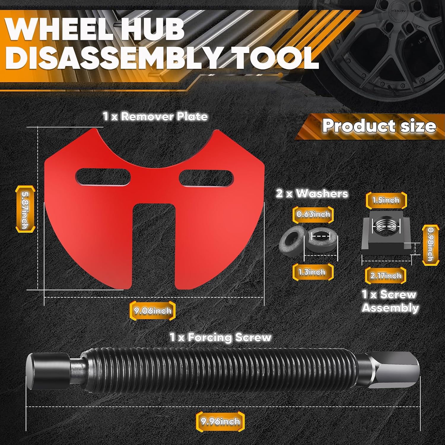 40100 Hub Remover - Upgraded Wheel Bearing Hub Removal Tool Assembly with Tool Box Fit for Most 5 6 8 Lug Hub Assemblies Found On Cars Or Trucks - Red