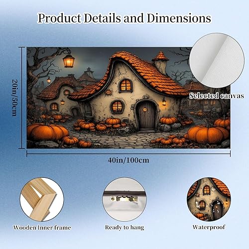 Miniatura 5 de 20"x 40" Canvas Wall Art Rustic Vintage Ghost Pumpkin Halloween Spooky Dark Cottage Pumpkins Framed Pictures Painting Prints Large Wall Art for
