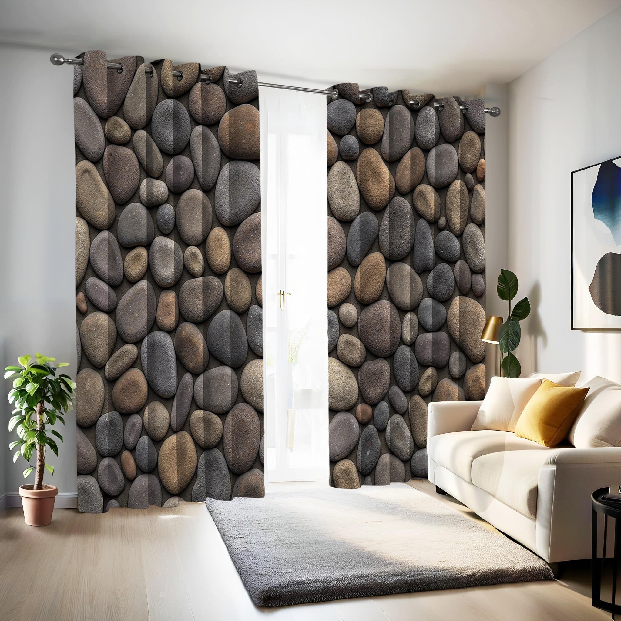 Tende Oscuranti Muro Di Roccia,Con Occhielli Tenda Isolante Stampata Texture Naturale 140X245Cm(L X A) (2 Pannelli) Per Soggiorno Camera Da Letto Grigio Marrone Per Interna