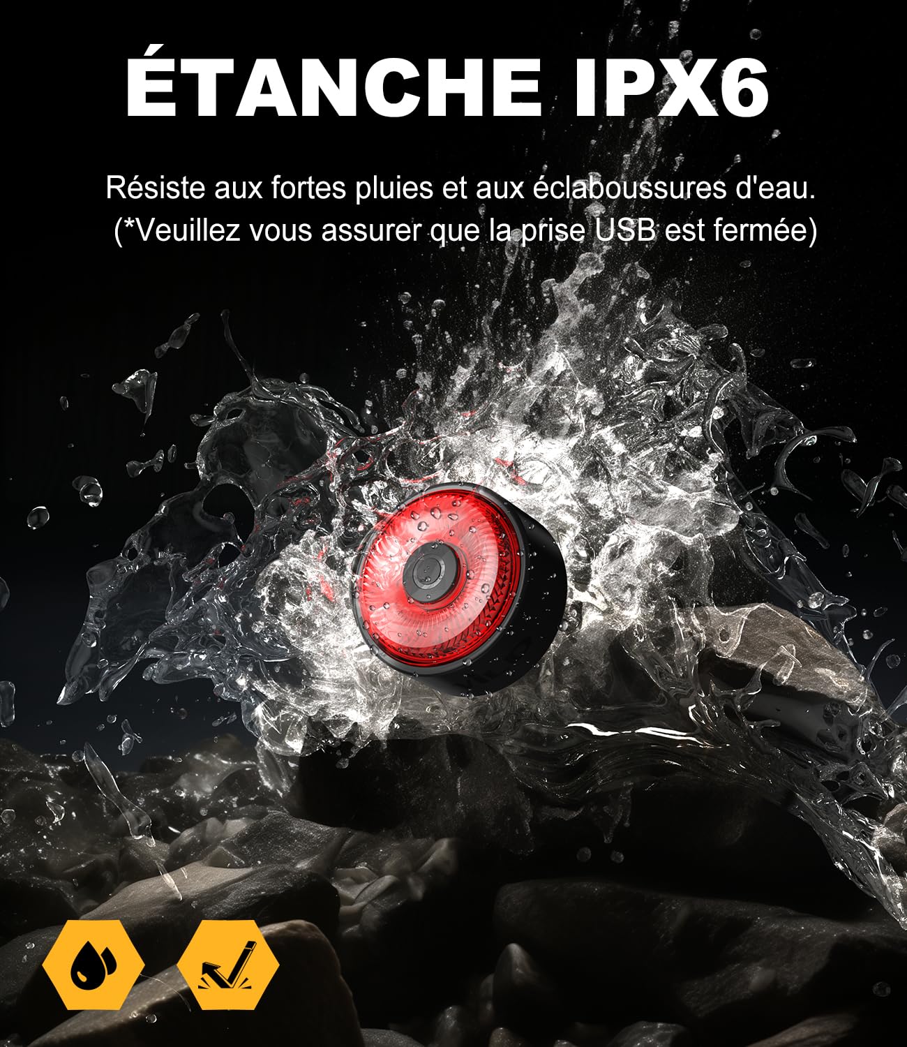 towild TL03 Feu Arriere Velo,Lampe Arriere Velo avec Détection de Freinage,Lumière de Vélo Jusqu'à 36 Heures d'autonomie Rechargeable USB-C, 5 Modes d'éclairage Éclairage Arrière étanches IPX6